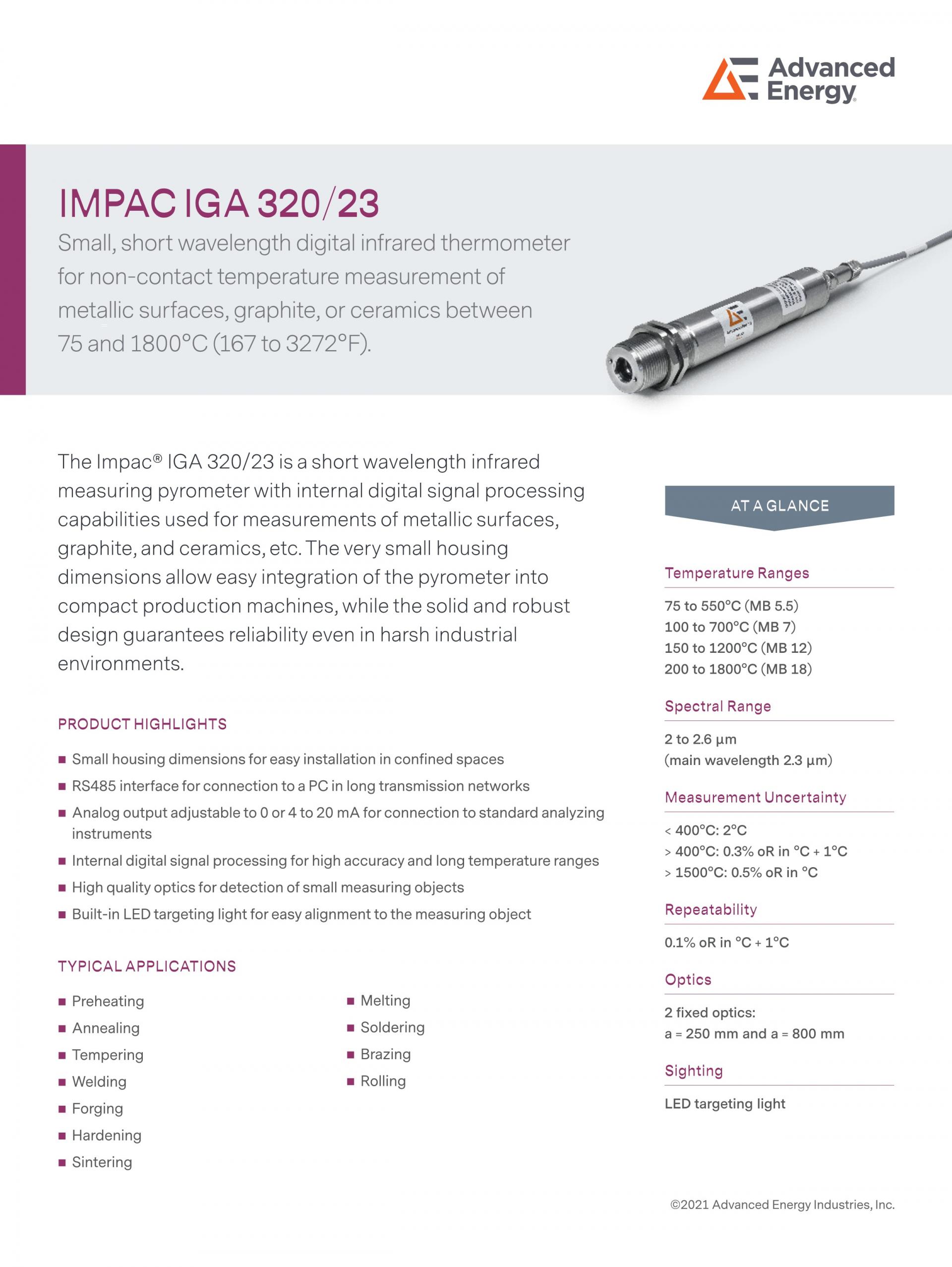 ADVANCED ENERGY 어드밴스드 에너지 IGA 320/23 고온계 ☆ 가격문의
