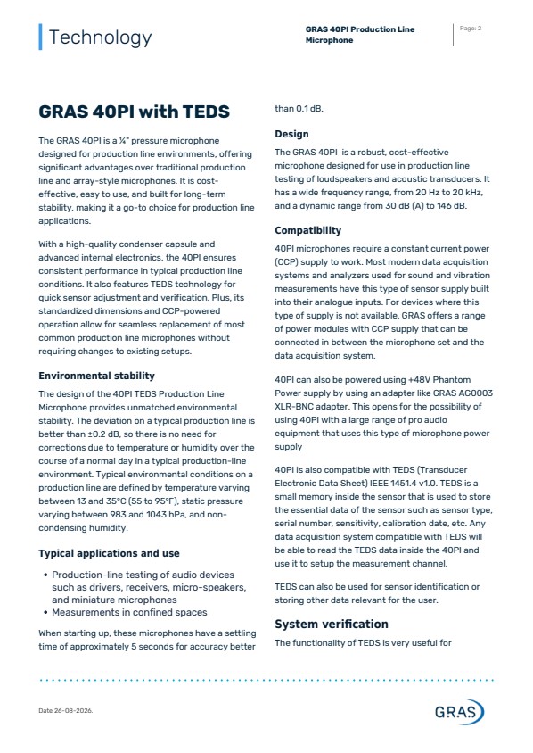GRAS 40PI 생산 라인 마이크로폰