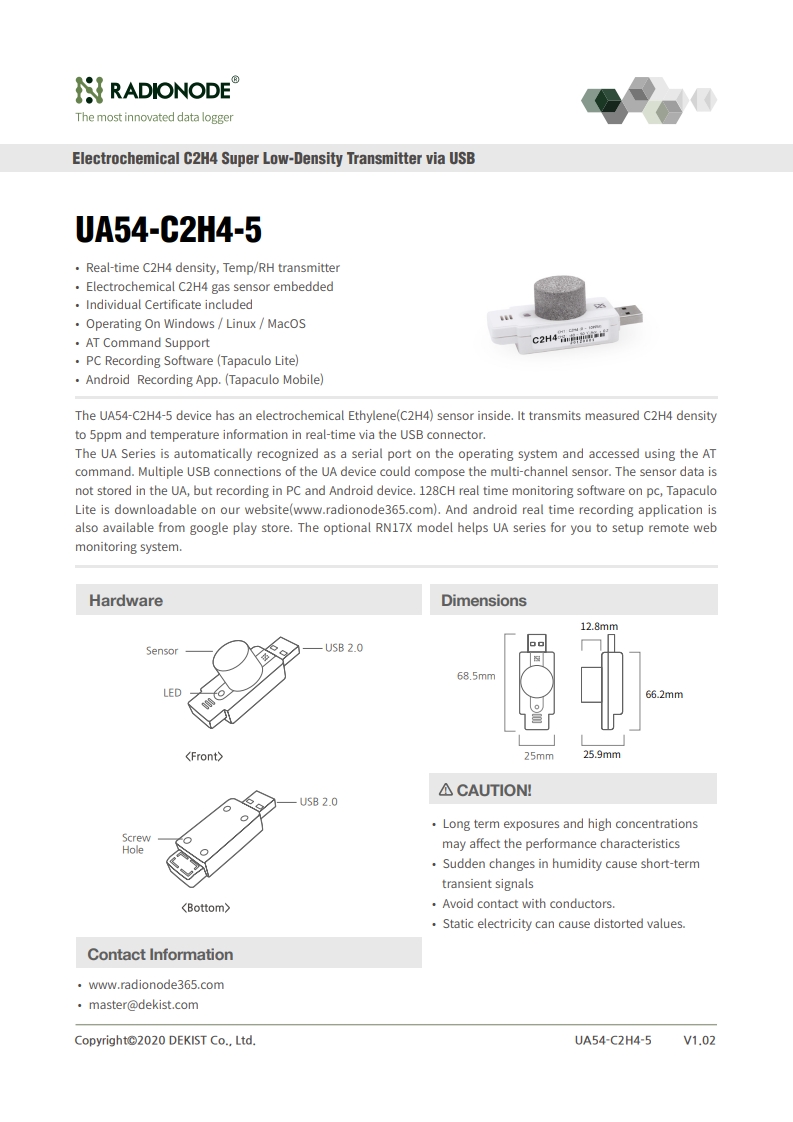 RADIONODE UA54-C2H4-5 DAQ 에틸렌 가스 센서
