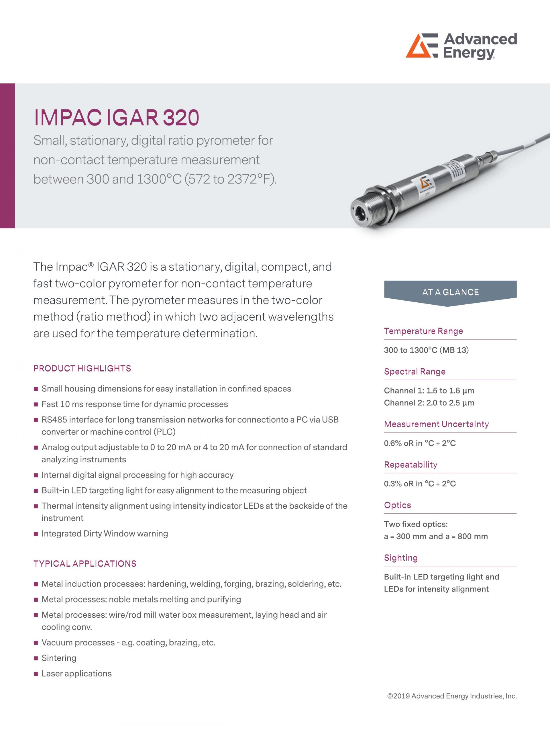 ADVANCED ENERGY 어드밴스드 에너지 IGAR 320 고온계 ☆ 가격문의