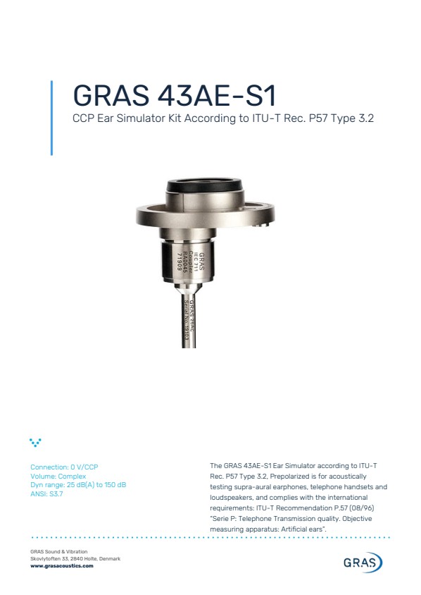 GRAS 43AE-S1 ITU-T 권고 P57 유형 3.2에 따른 CCP 귀 시뮬레이터 키트