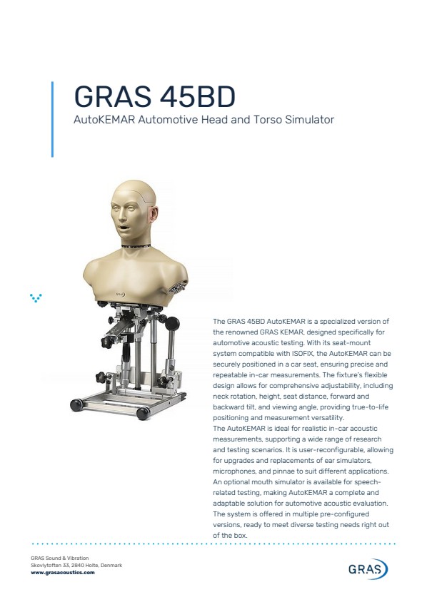 GRAS 45BD AutoKEMAR 자동차용 Head & Torso 시뮬레이터