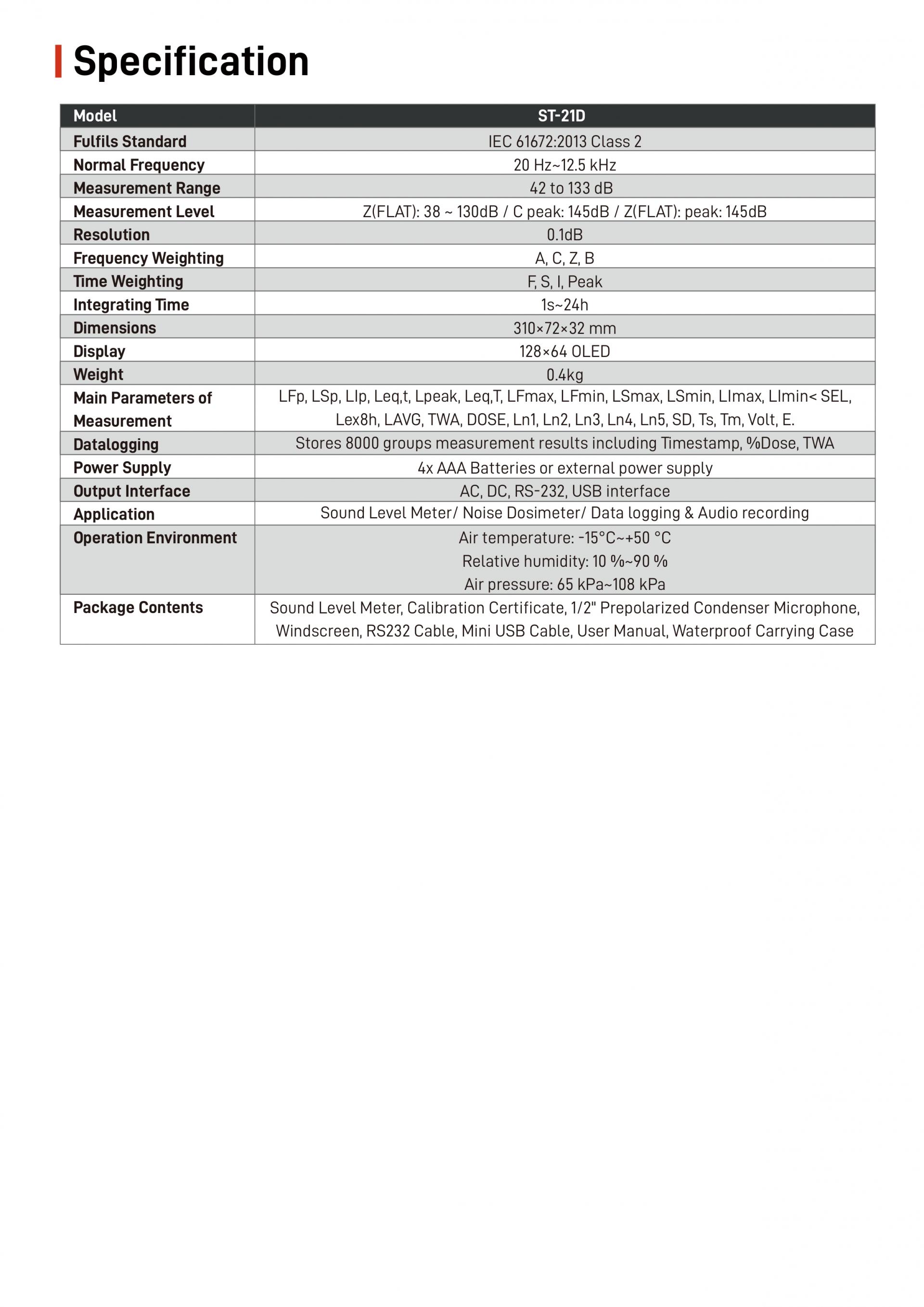 SCARLET TECH ST-21D Class 2 정밀 적산 소음계