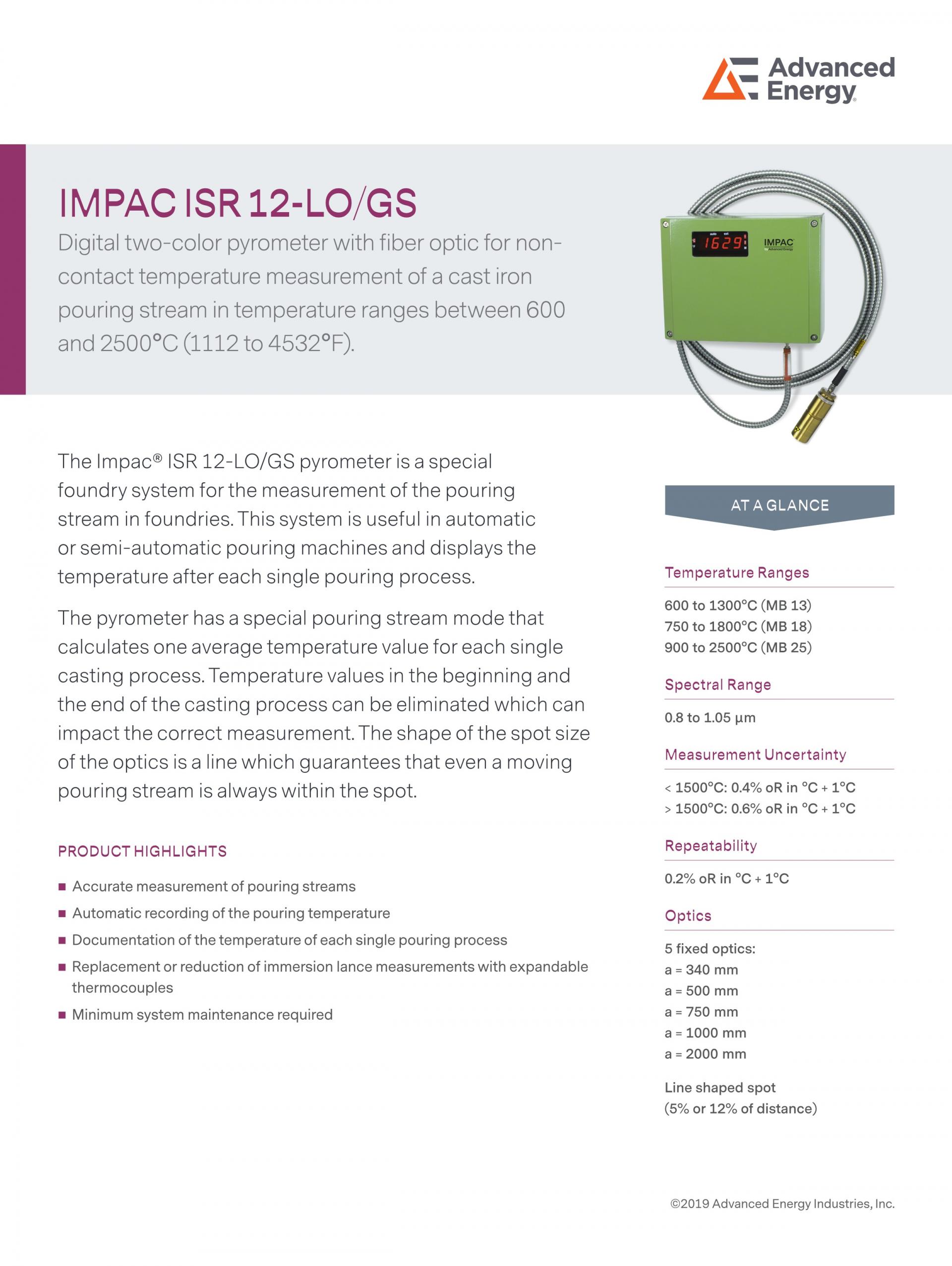 ADVANCED ENERGY 어드밴스드 에너지 ISR 12-LO/GS 고온계 ☆ 가격문의