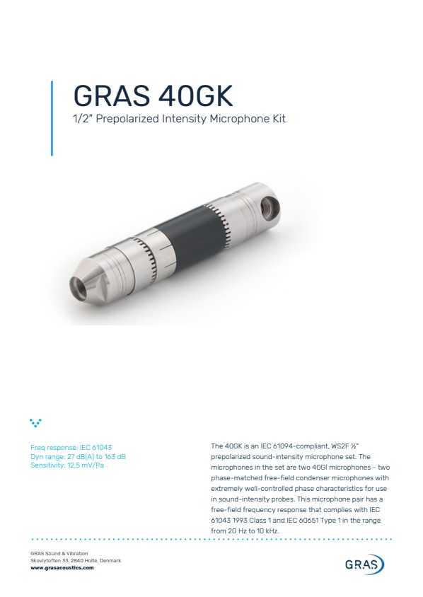 GRAS 40GK 1/2 프리폴라라이즈드 강도 마이크 키트
