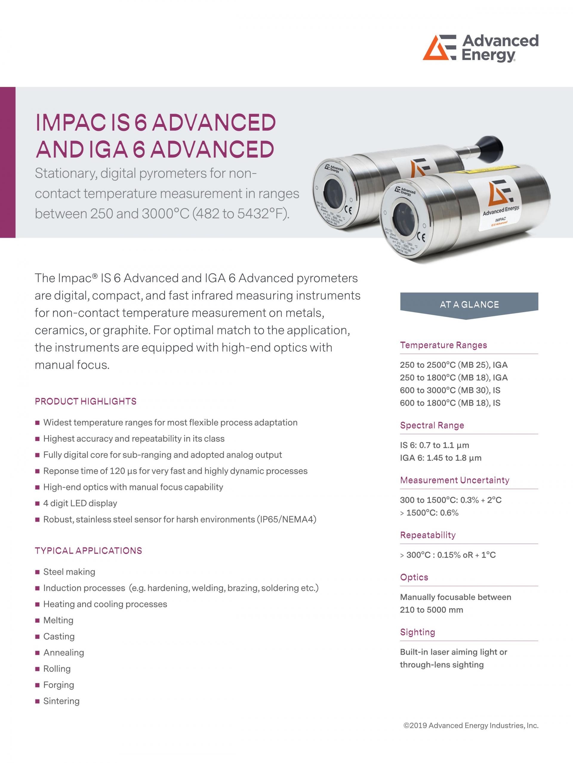 ADVANCED ENERGY 어드밴스드 에너지 IS6 ADVANCED 고온계 ☆ 가격문의