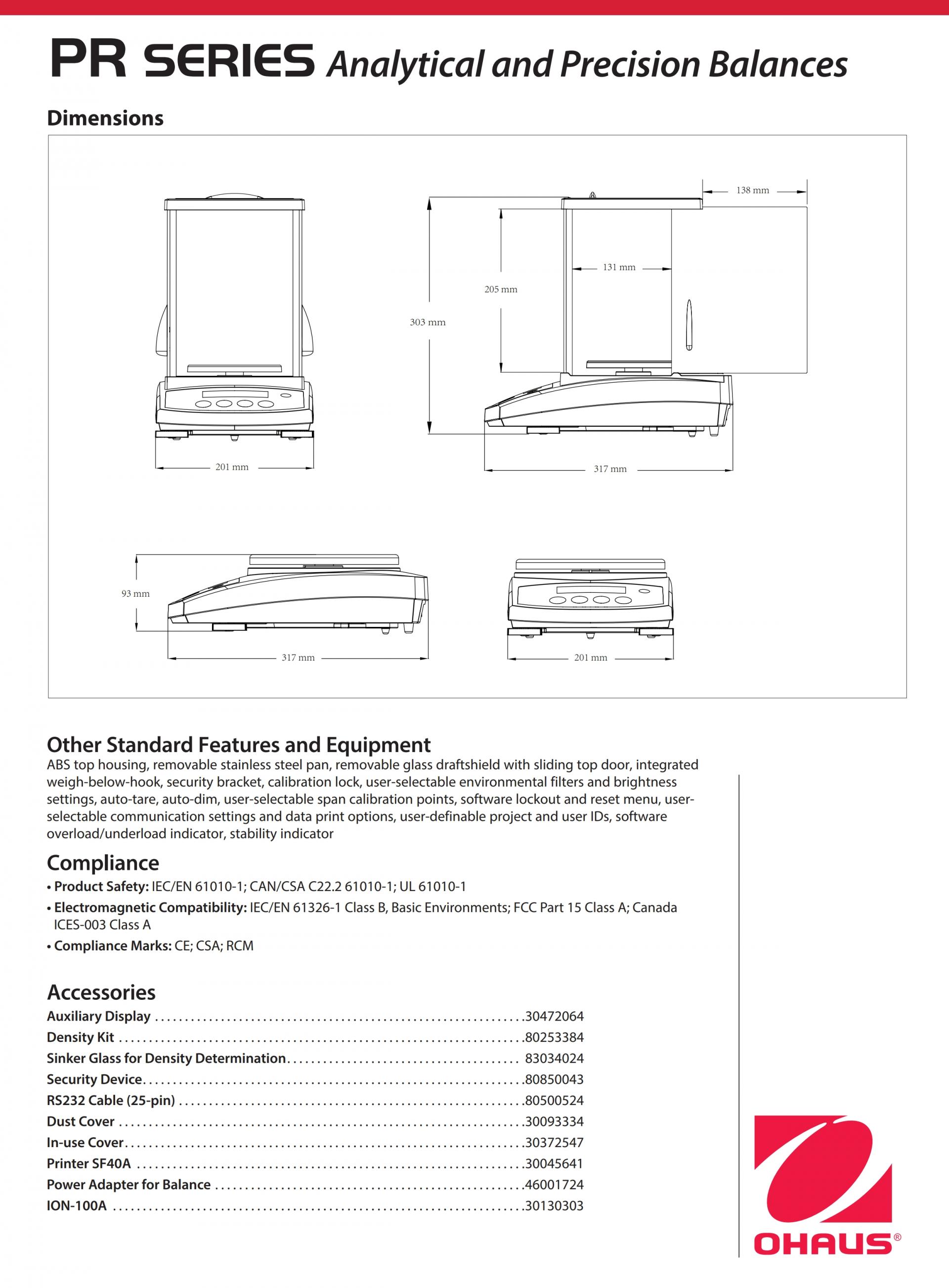 OHAUS PR124KR PR Series 분석 저울