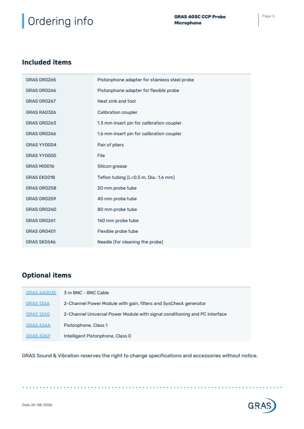 GRAS 40SC CCP 프로브 마이크