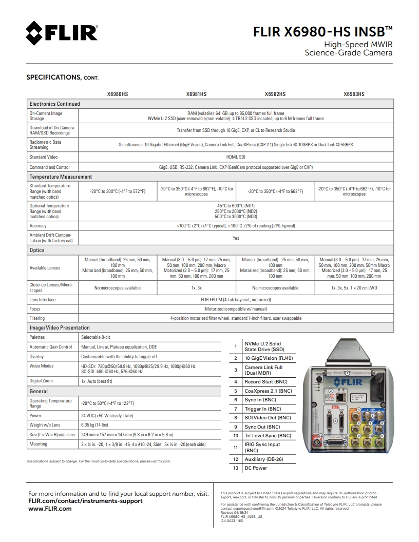 FLIR X6980-HS InSb™ 고속 MWIR 과학 등급 카메라