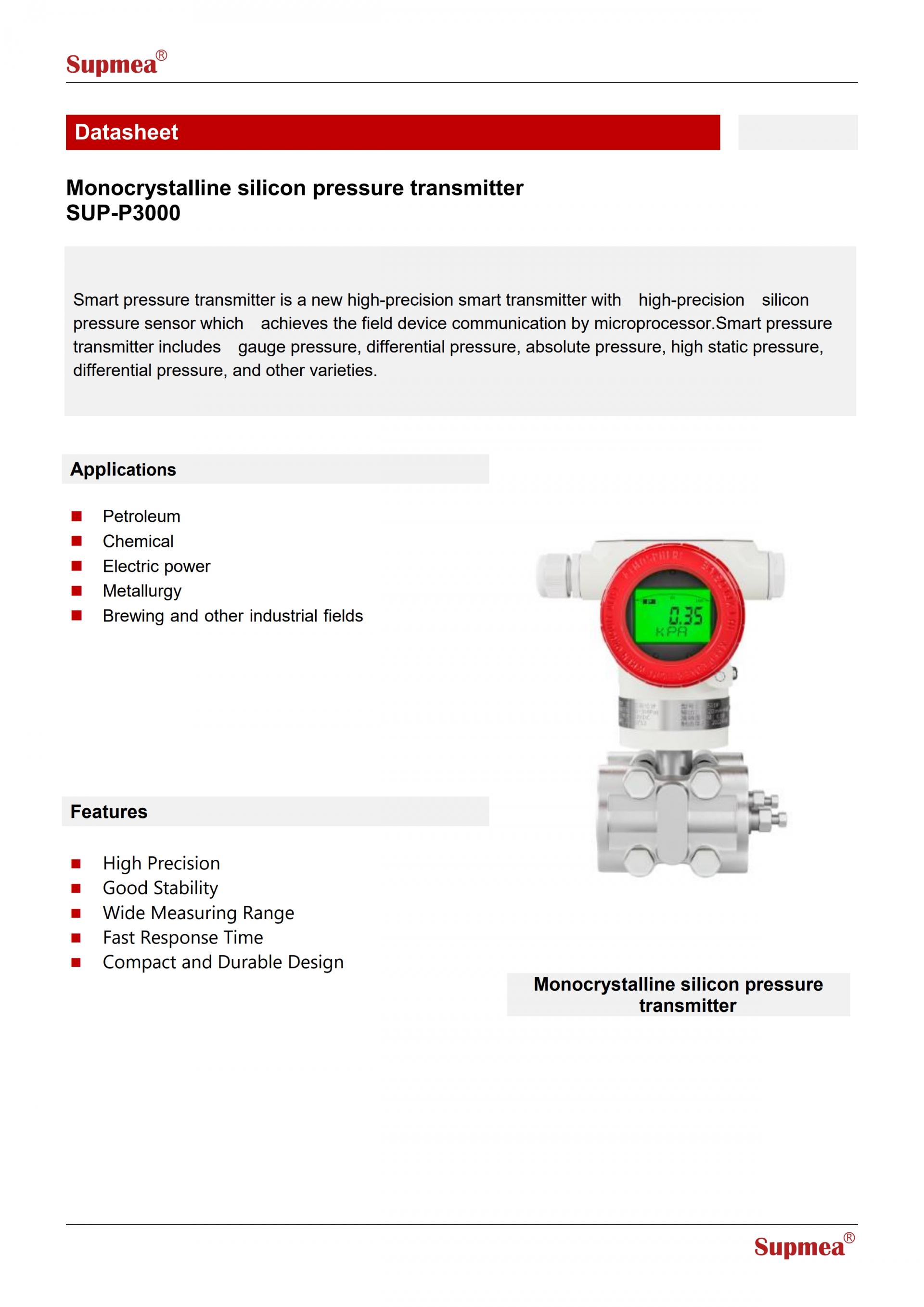SUPMEA SUP-P3000 압력 트랜스미터