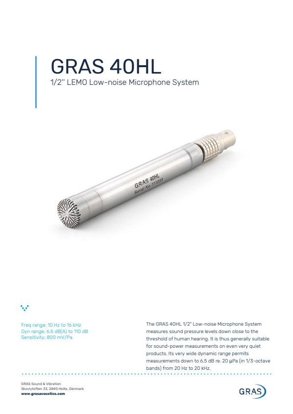 GRAS 40HL 1/2`` LEMO 저소음 마이크