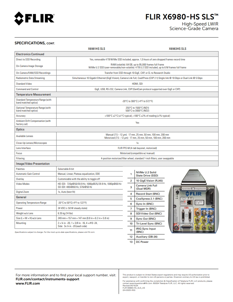 FLIR X6980-HS SLS™ 고속 LWIR 과학 등급 카메라