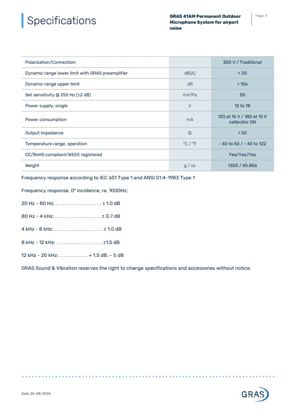 GRAS 41AM 공항소음측정용 고정식 실외마이크시스템