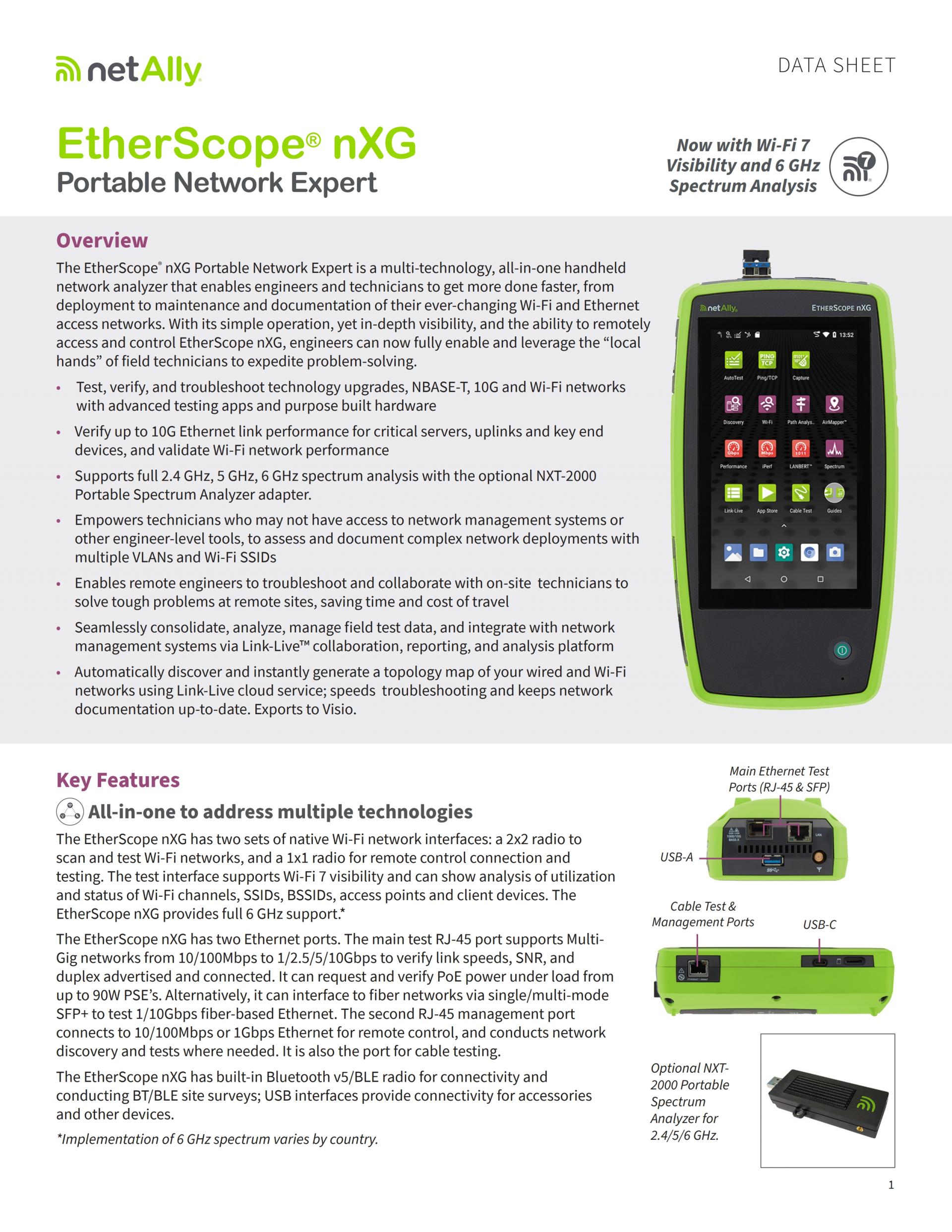 NETALLY EtherScope® nXG 이더넷 네트워크 테스터 & WI-FI 6/7 진단도구