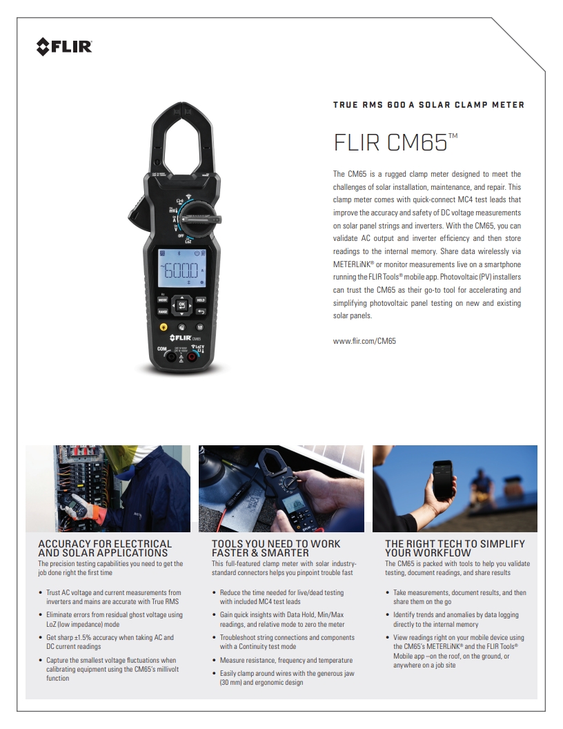 FLIR CM65 태양광 클램프 미터