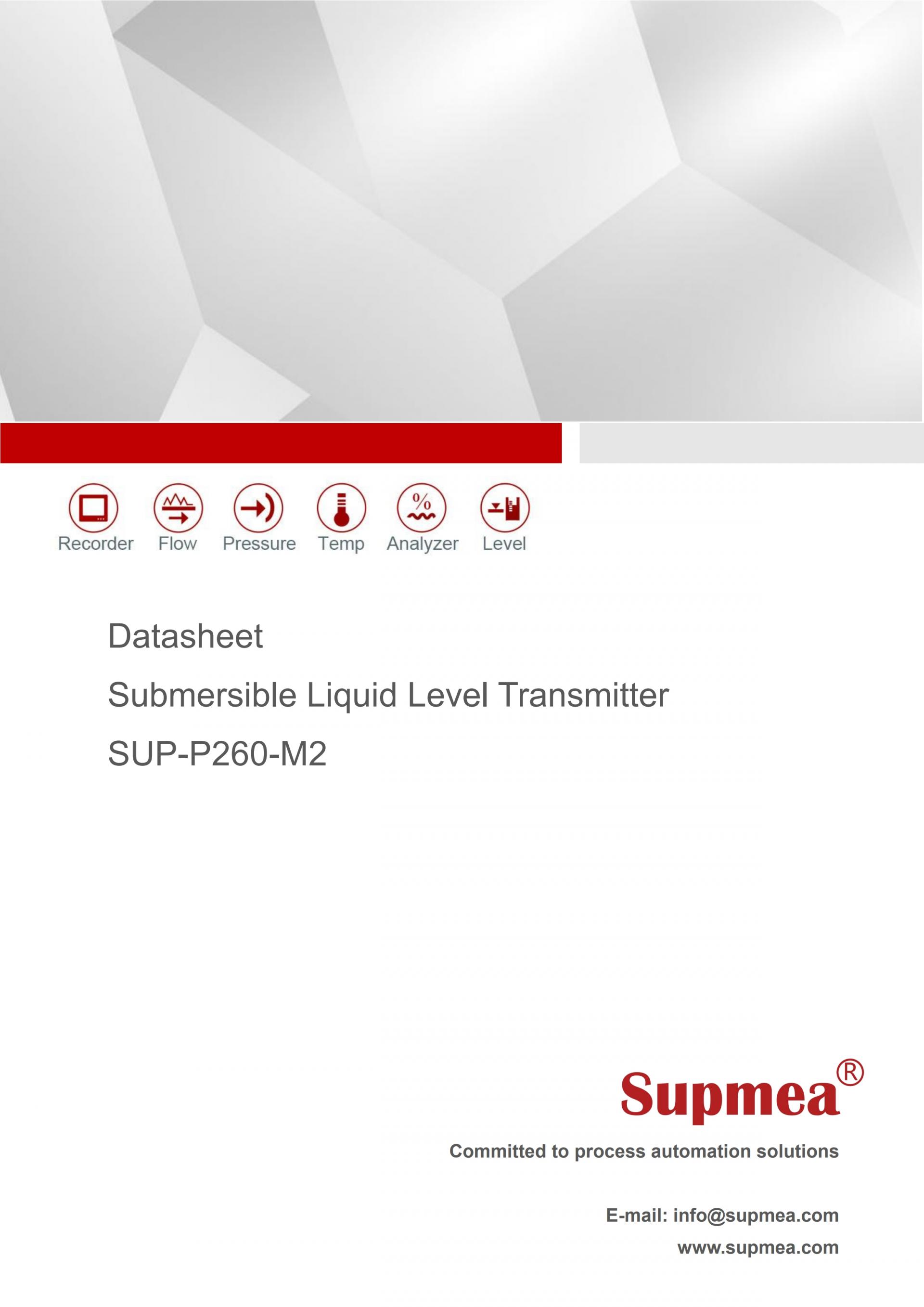 SUPMEA SUP-P260-M2 슬러리 레벨 센서 수중 레벨 트랜스미터