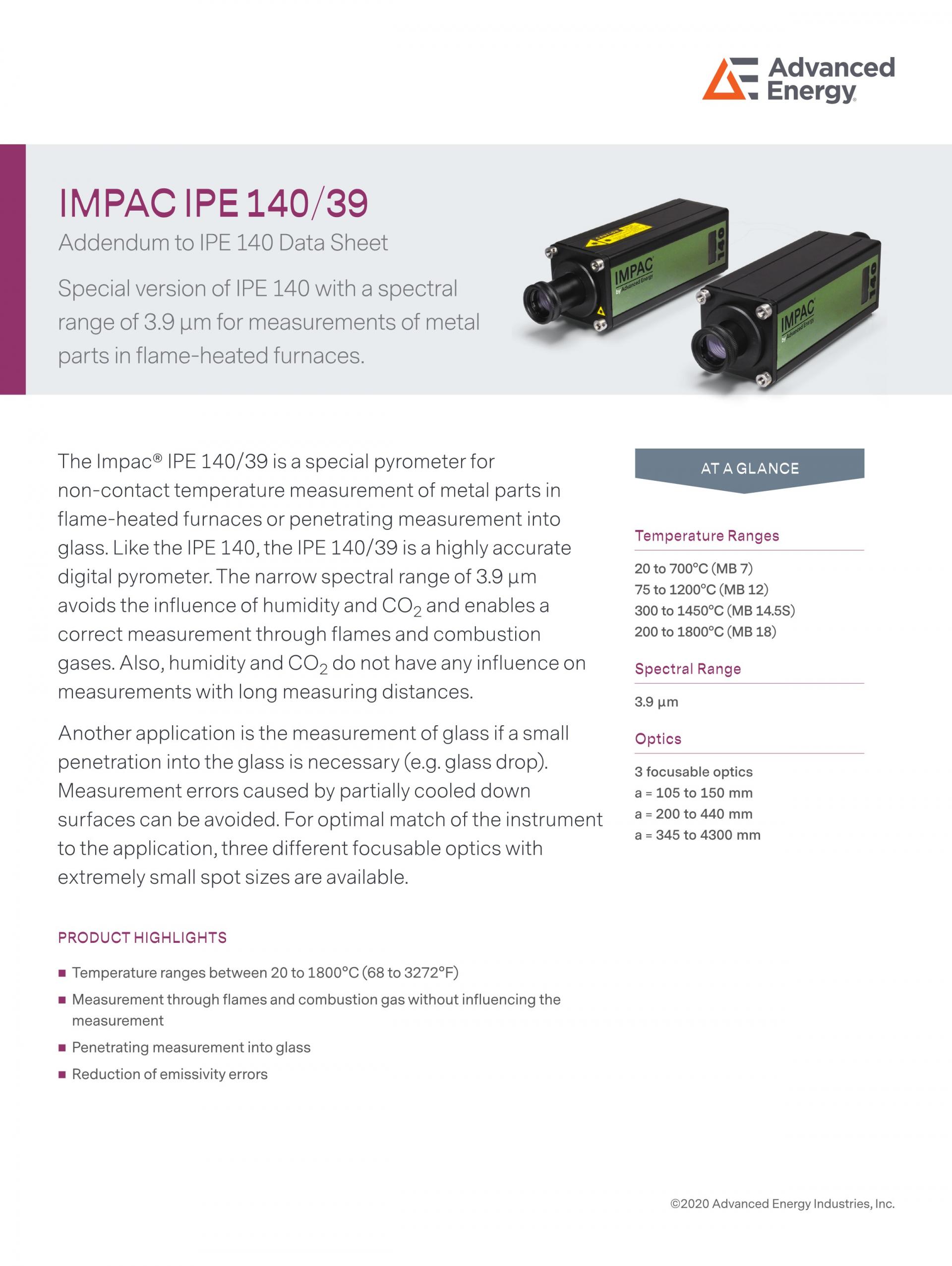 ADVANCED ENERGY 어드밴스드 에너지 IPE 140/39 고온계 ☆ 가격문의