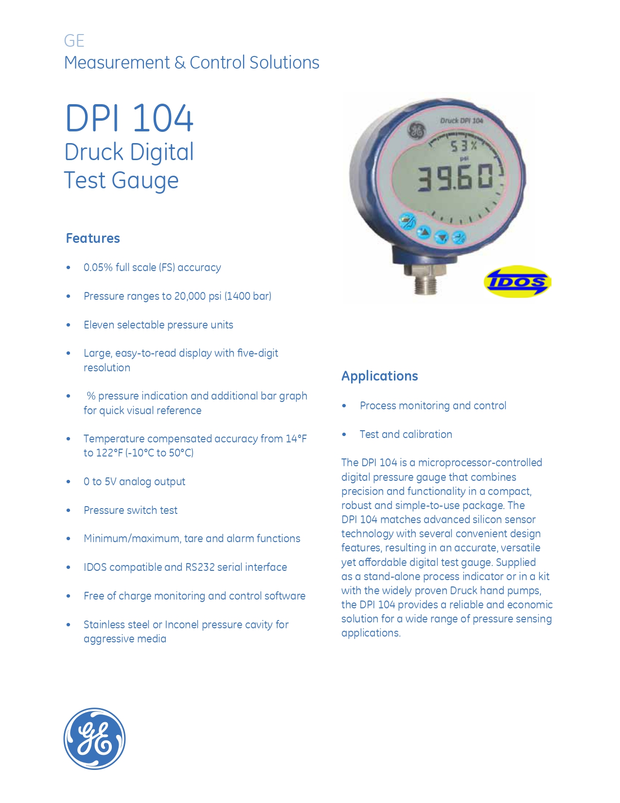 DRUCK DPI104 디지털 압력게이지 (0.05%) : 지니어스인더스트리 - 대한민국 No.1 산업장비 공급채널