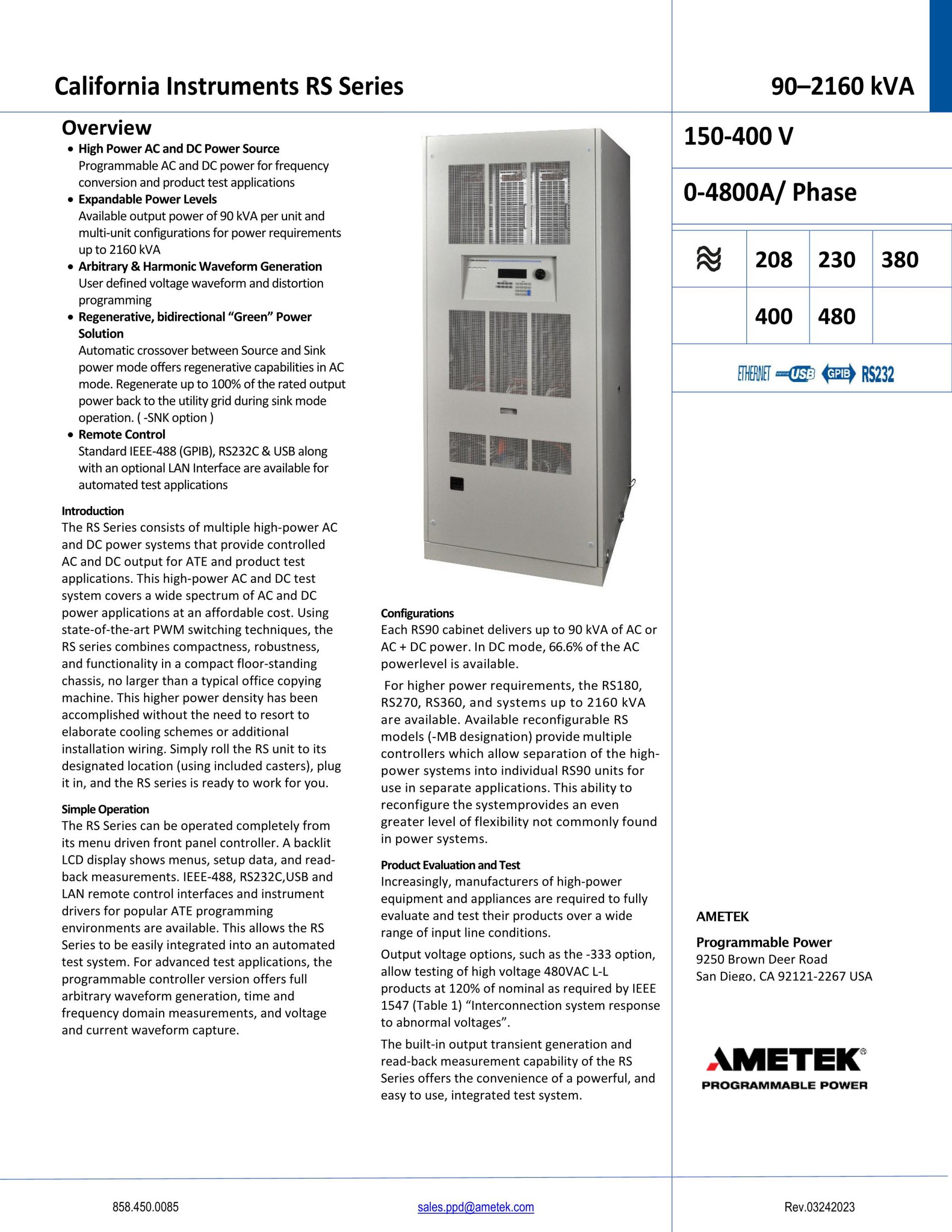 AMETEK RS SERIES 고전력 AC DC 전원 지니어스인더스트리 대한민국 No.1 산업장비 공급채널