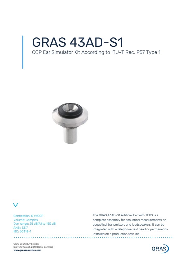 GRAS 43AD-S1 ITU-T 권고 P57 유형 1에 따른 CCP 귀 시뮬레이터 키트