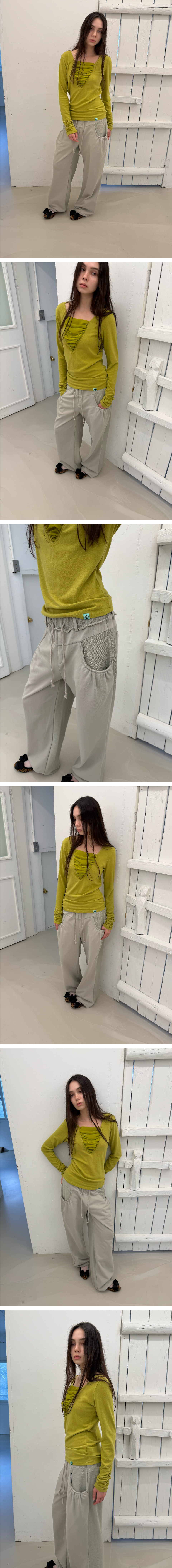 FRAME RUCHED LONG T-SHIRT / olive green