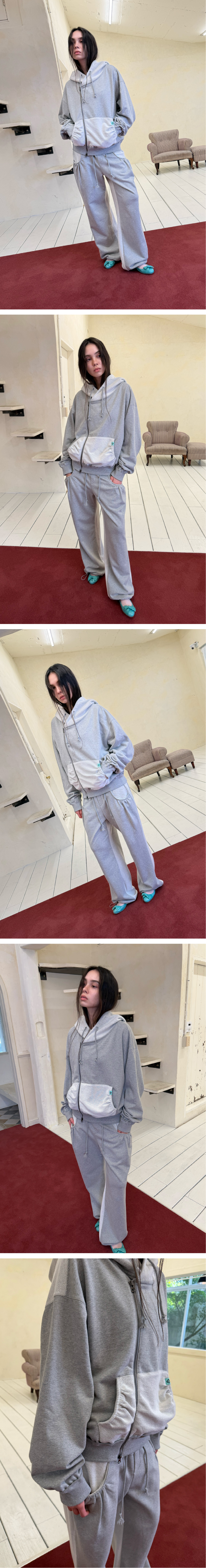 RAW EDGE ASYM SWEAT SET-UP / melange grey