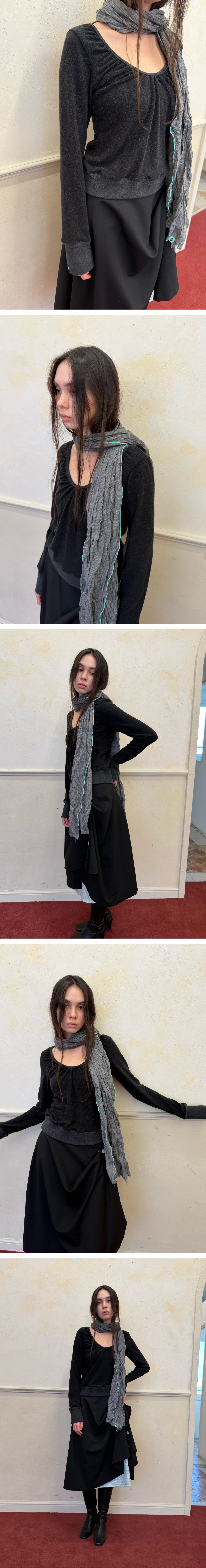 MINT EDGE CHECK CRINKLE LONG SCARF / black