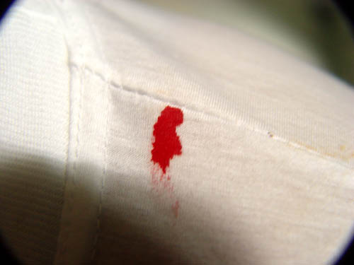 2005년 8월 15일 성모승천대축일 기념 철야 기도회 때 성모님 티셔츠에 내려주신 성혈