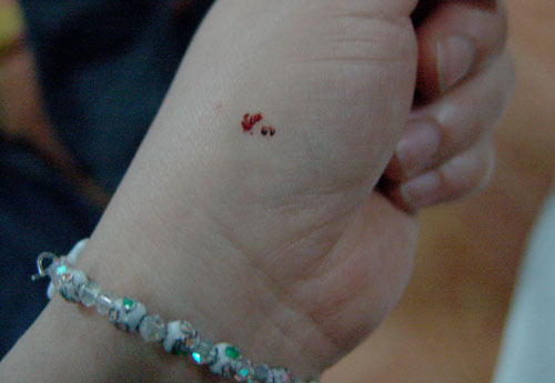 2006년 7월 1일 순례오신 자매님의 왼손에 내려오신 성혈