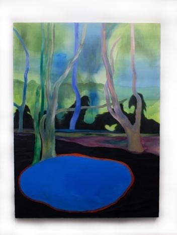 A painting of trees and a pond Description automatically generated