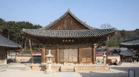 Ancient Tongdosa Temple main hall resting serenely amidst nature