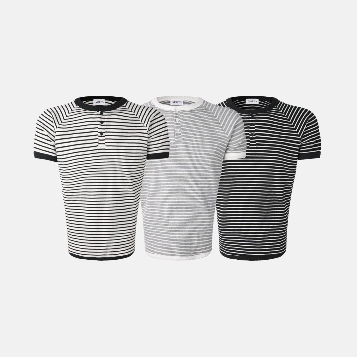 Ribbed stripe henley neck muscle half T
