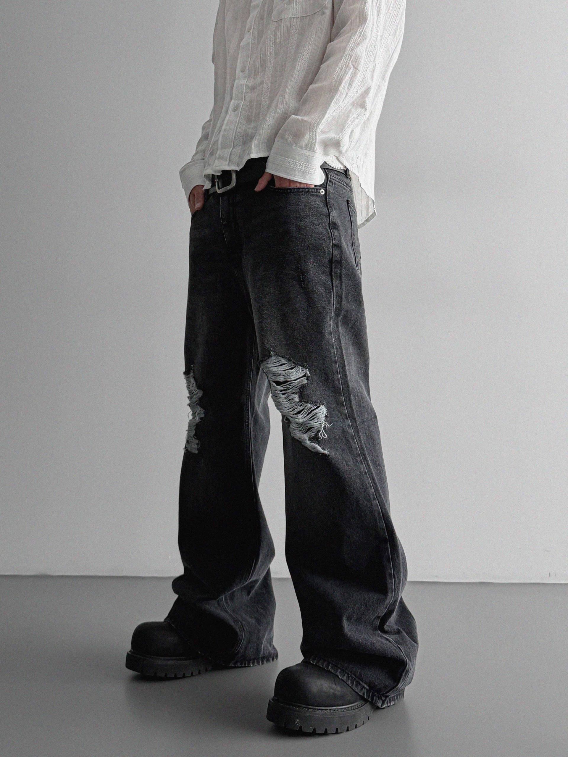 Black damage flared denim pants