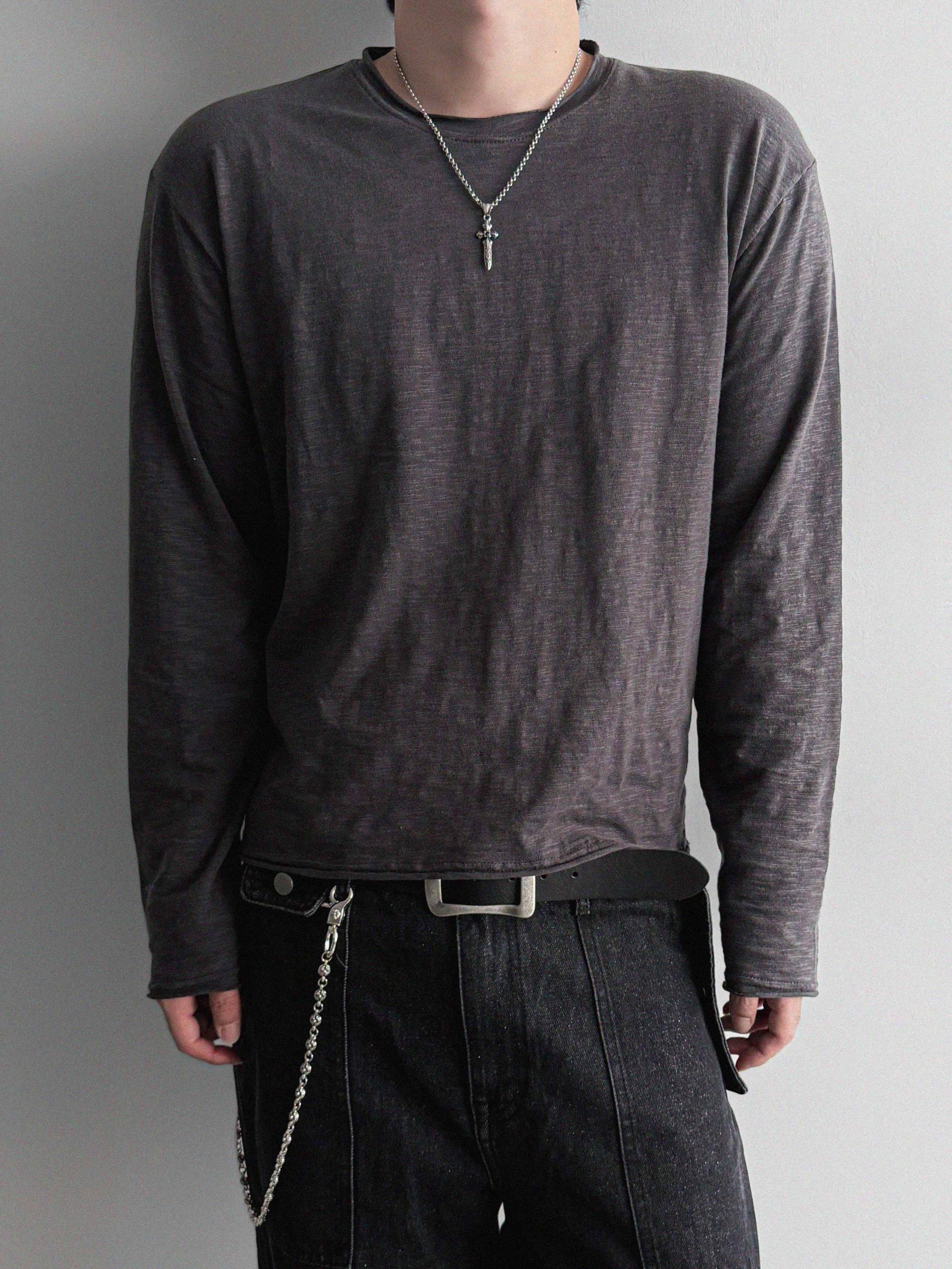 Slub cuting crop long sleeve t