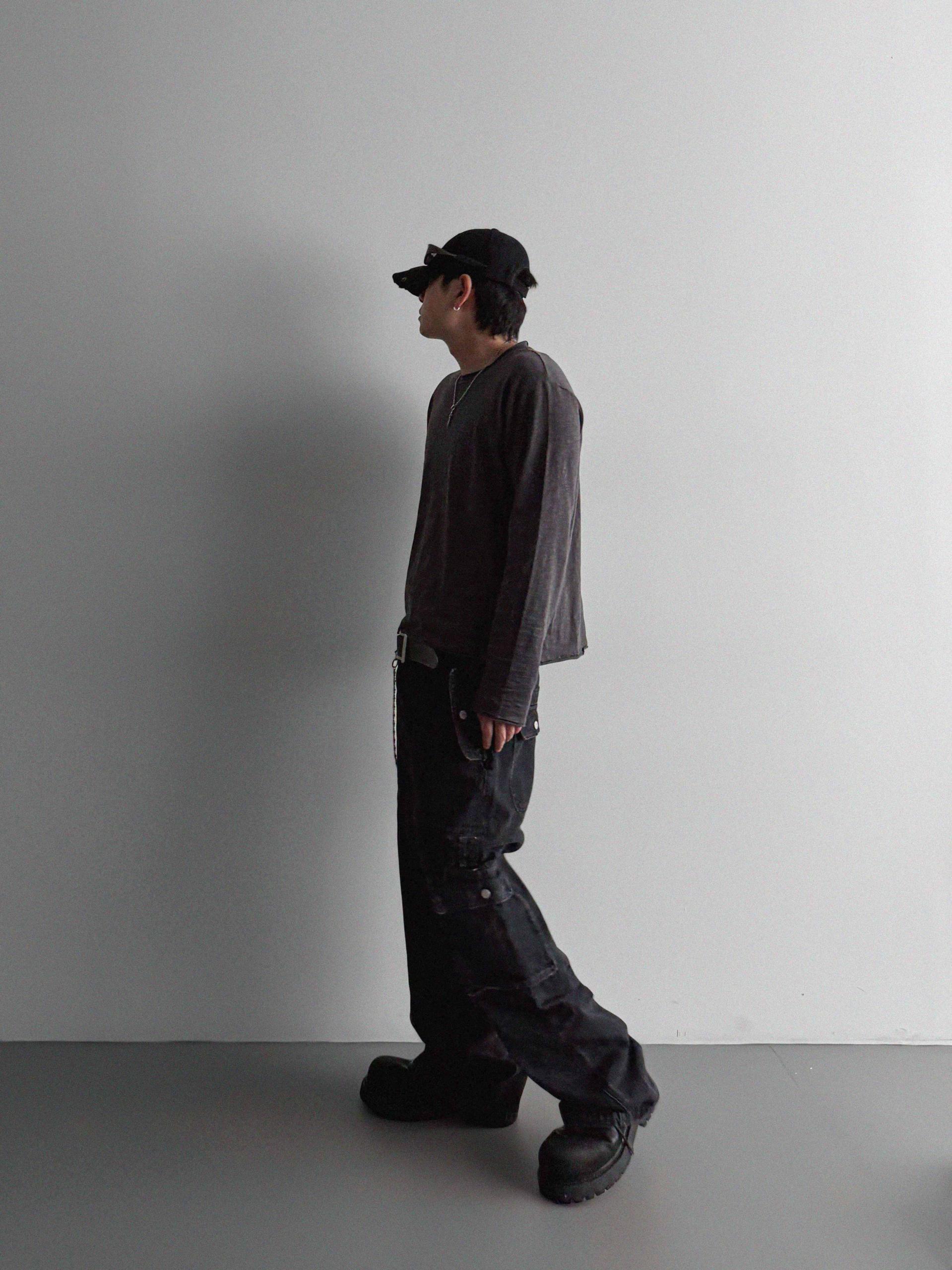 Unbalanced cargo denim pants