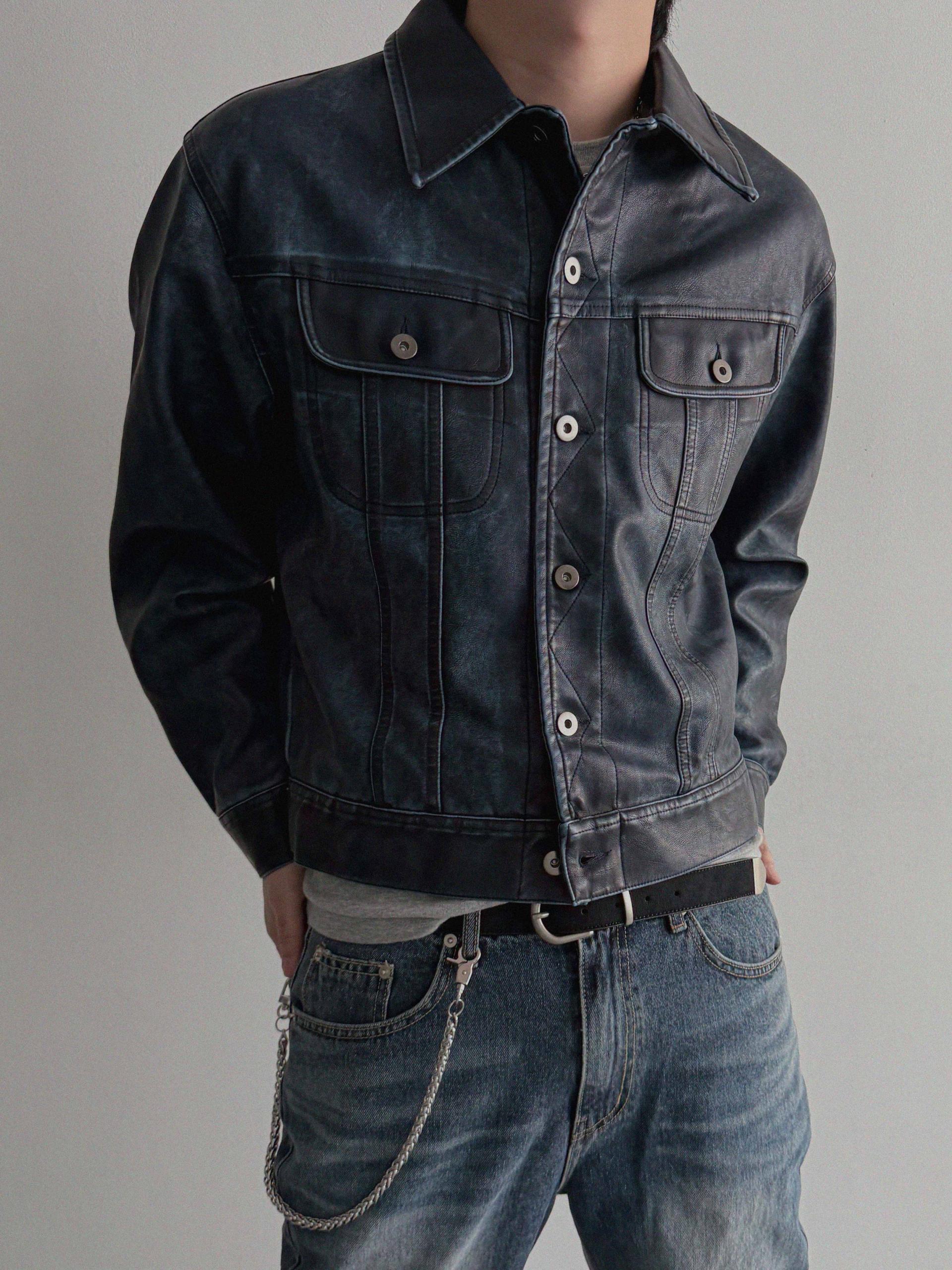 Rex leather trucker crop jacket