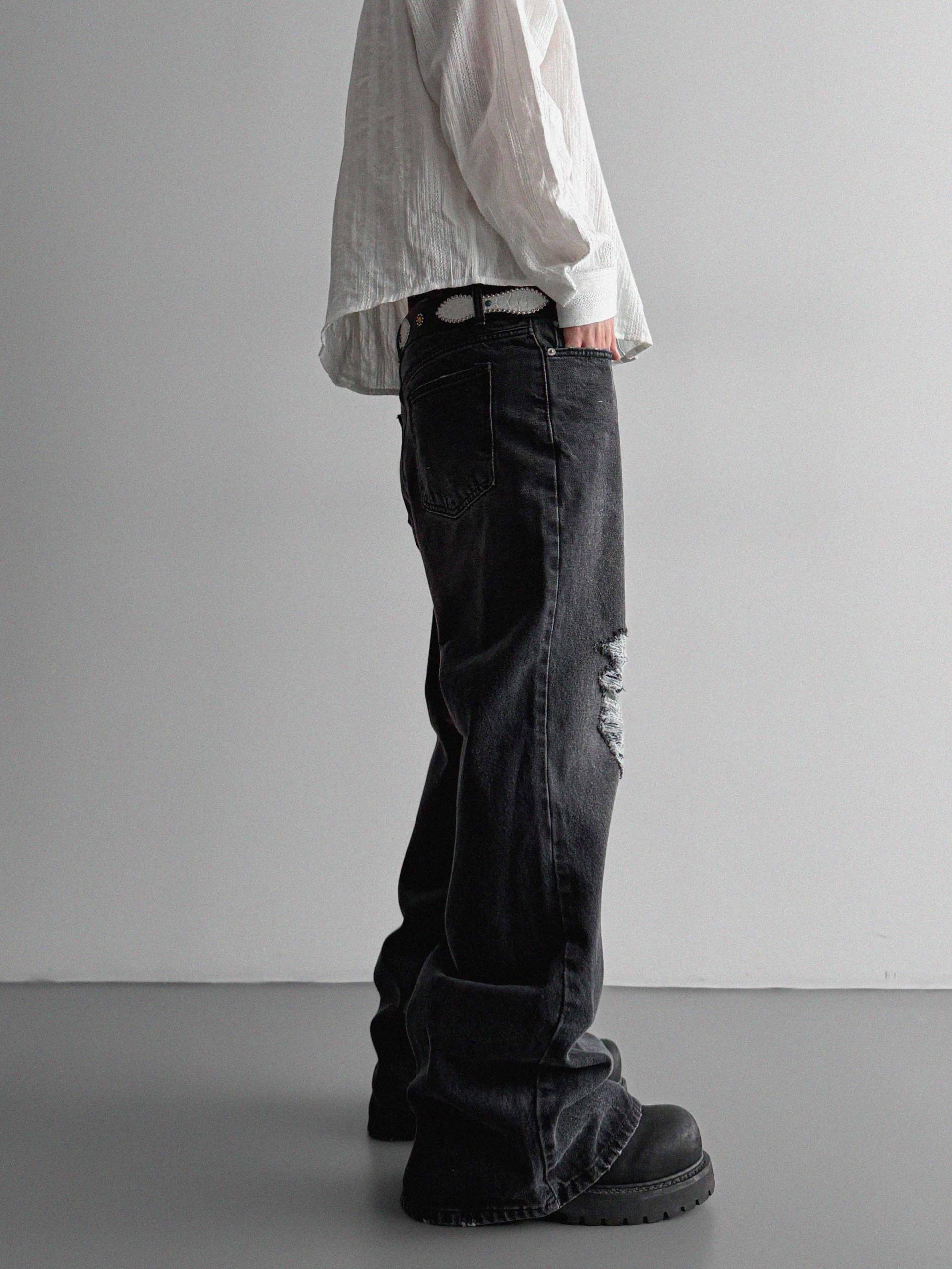 Black damage flared denim pants