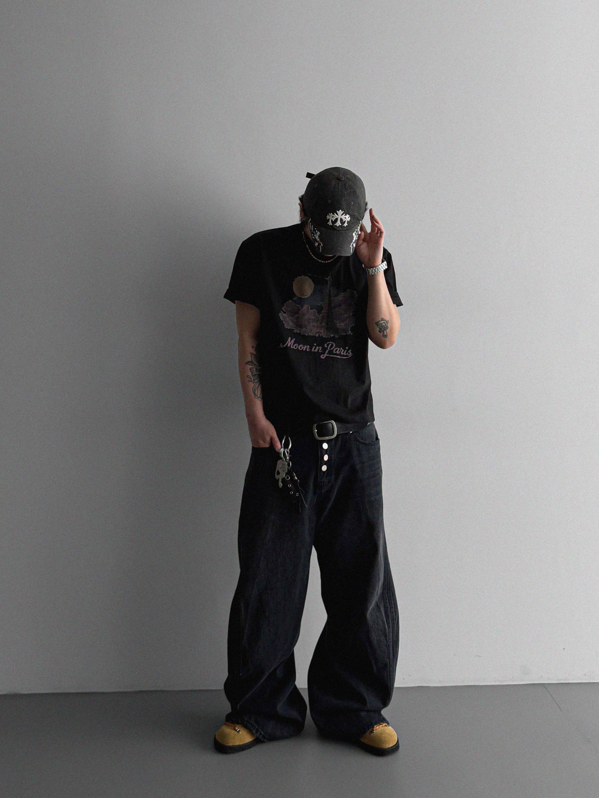 Cachion twisted wide denim pants