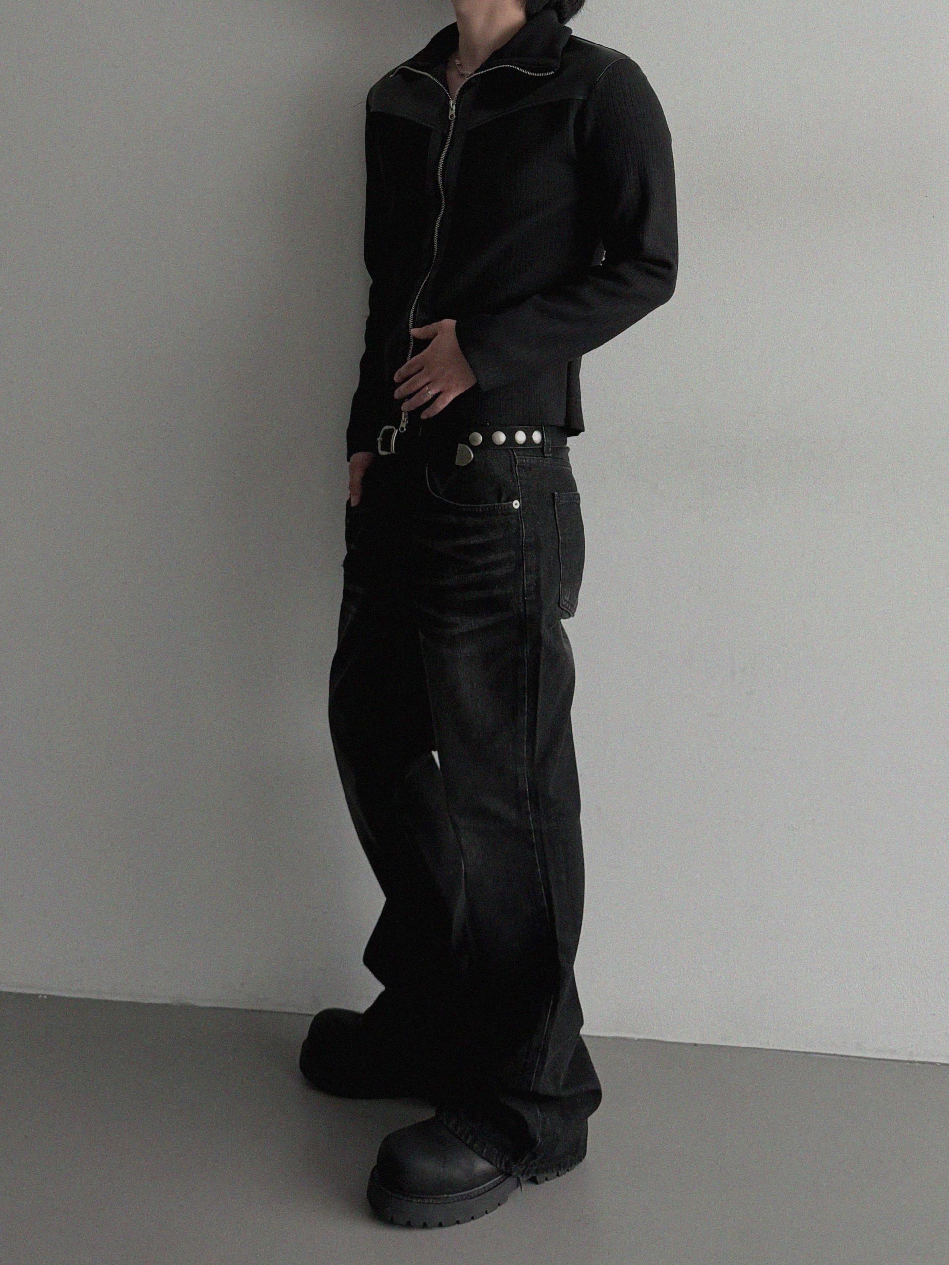 Shadow leather panel knit zip-up