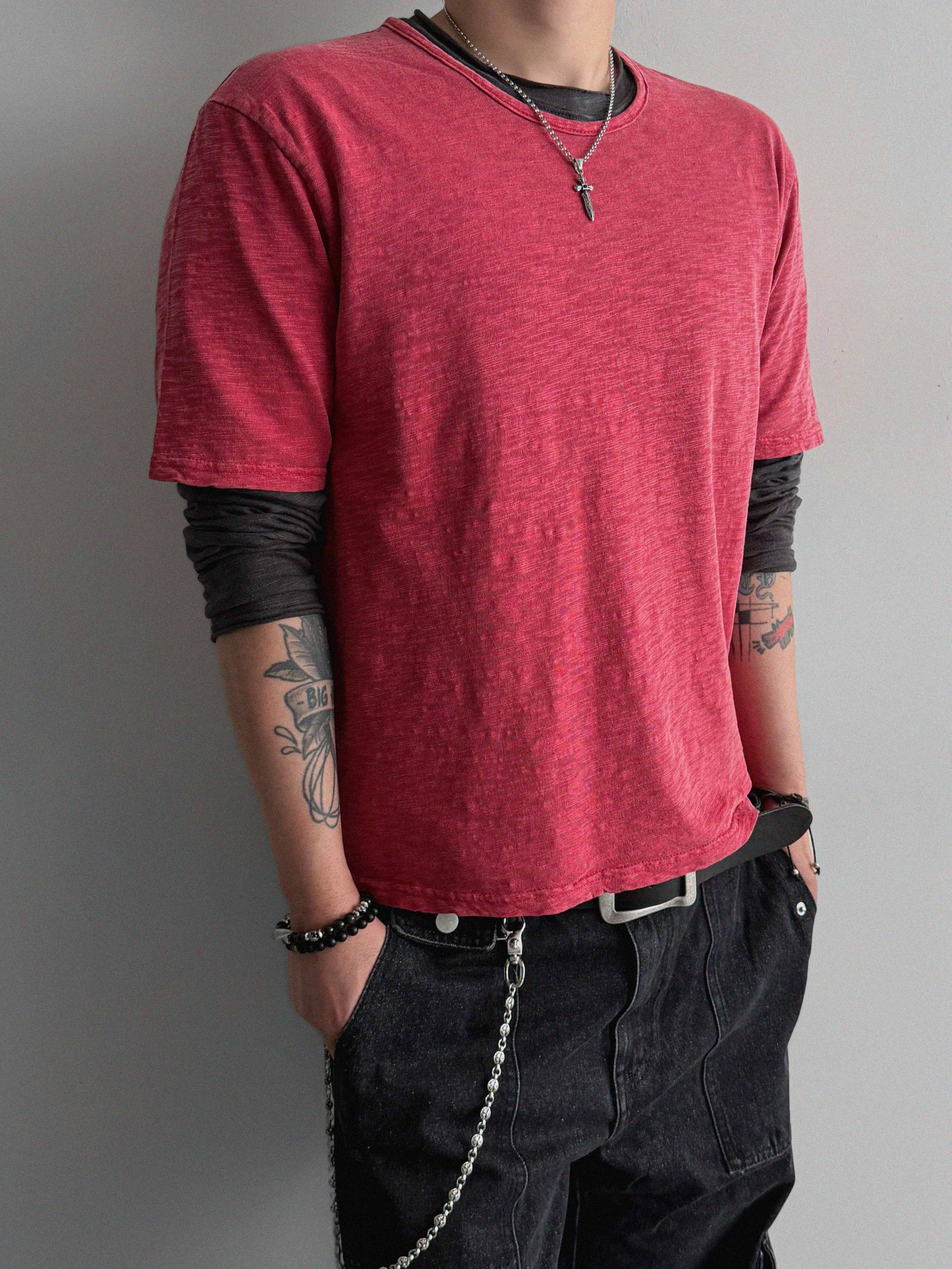 Slub cuting crop long sleeve t