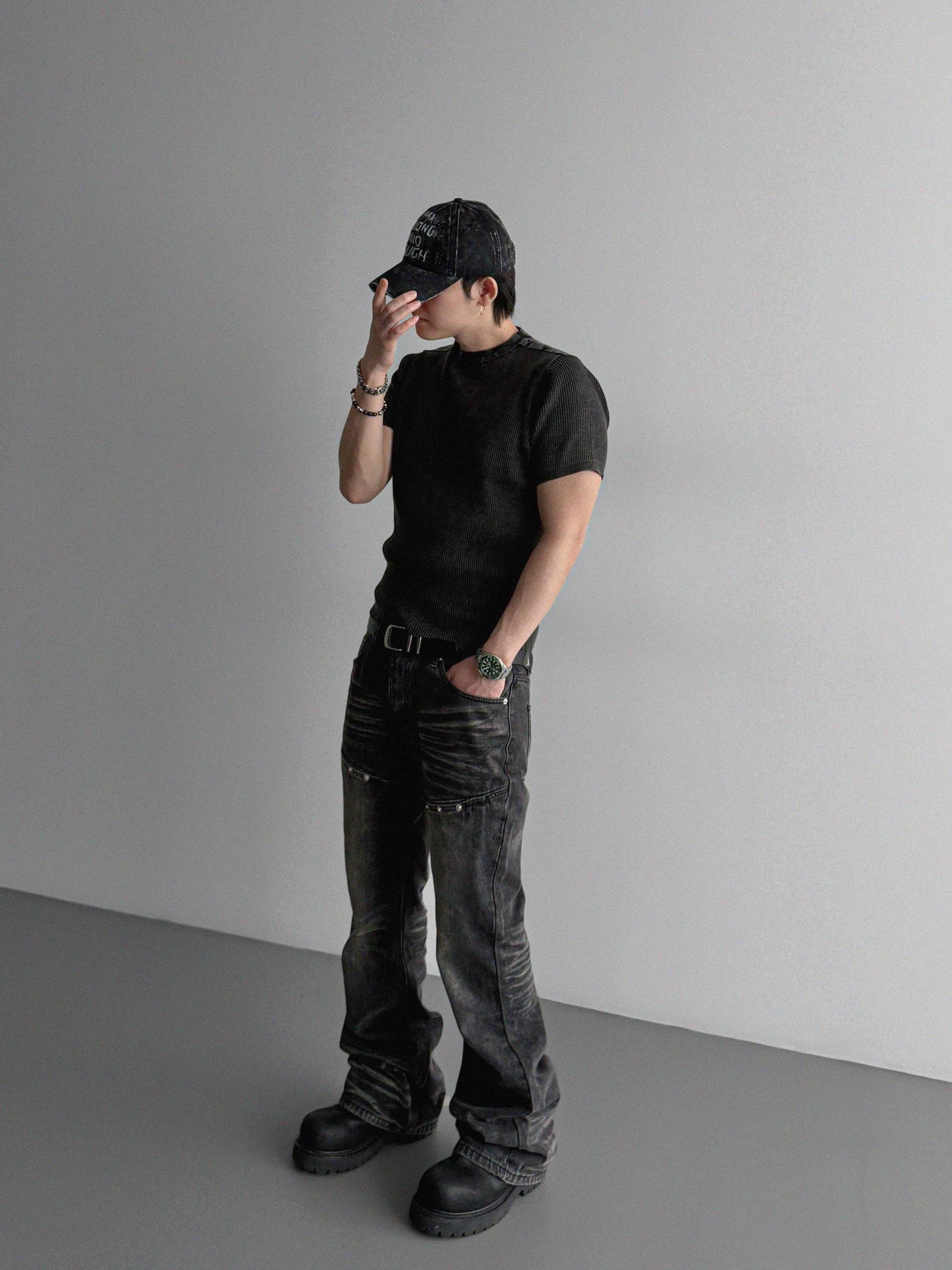 Pigment panel slim half knit