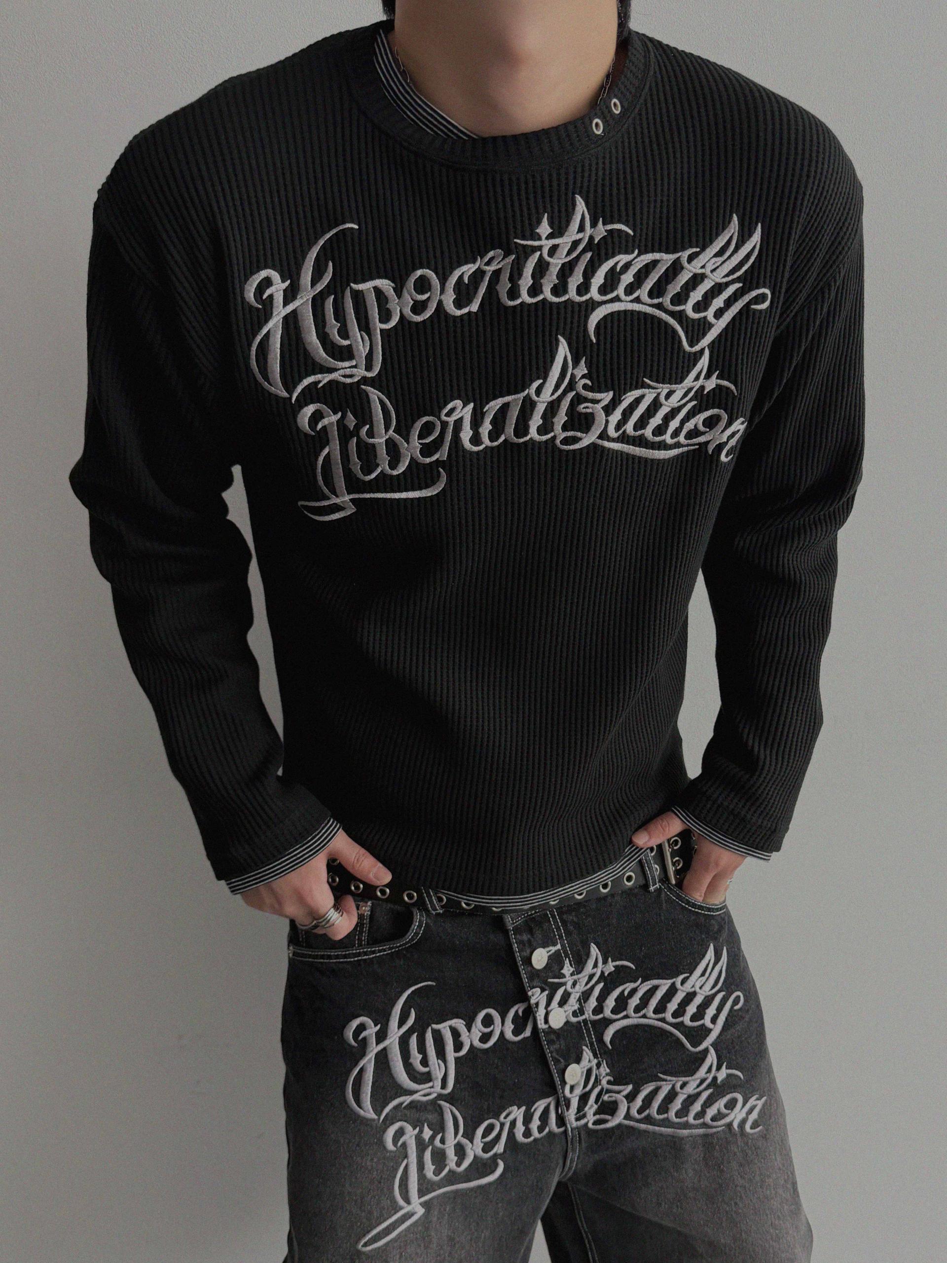 Libera embroidered waffle crop t