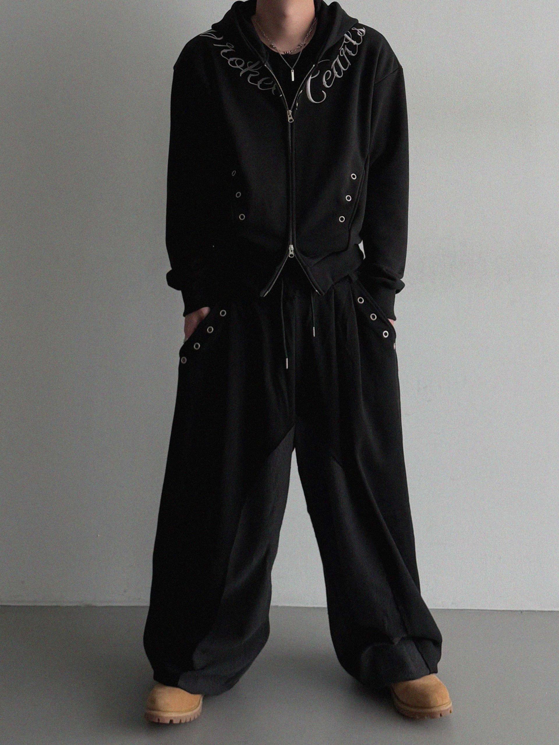 Broken eyelet crop hoodie zip-up
