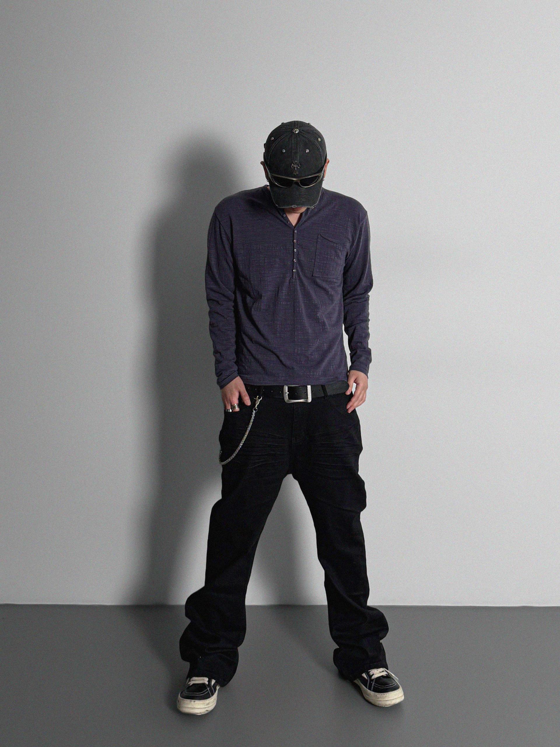 Button slub henley neck slim t