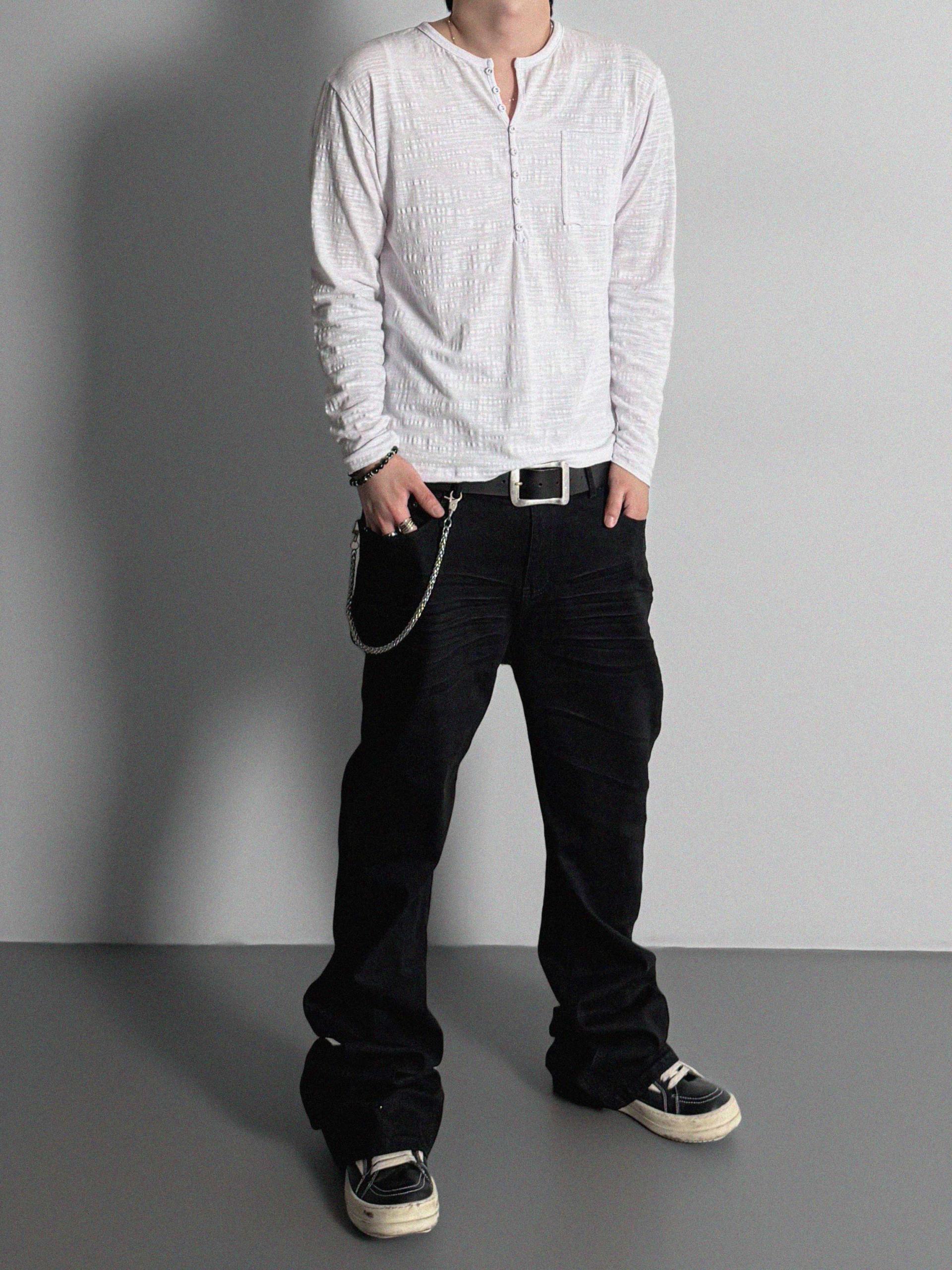 Button slub henley neck slim t