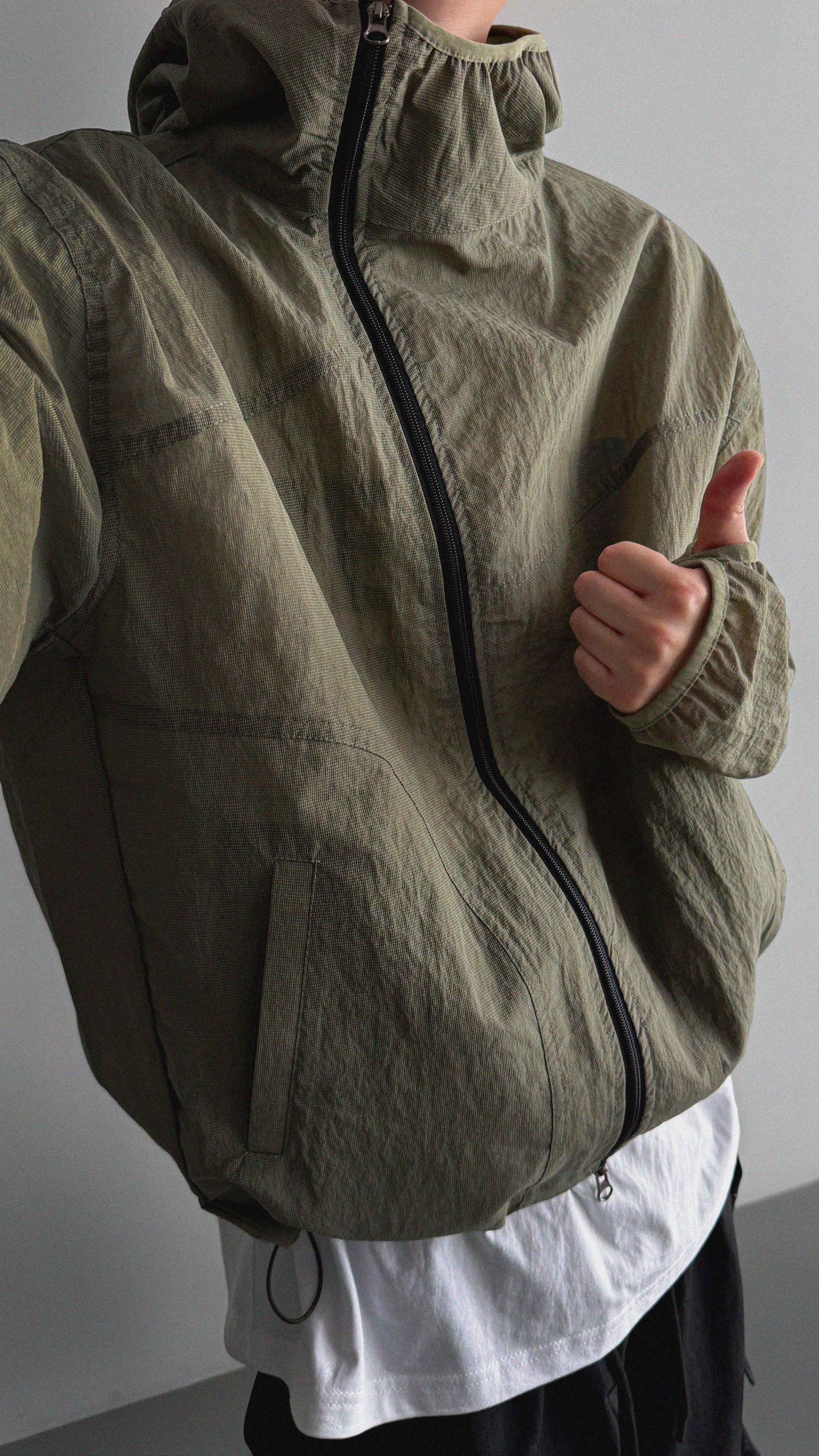 Summer diagonal zipper hood jacket