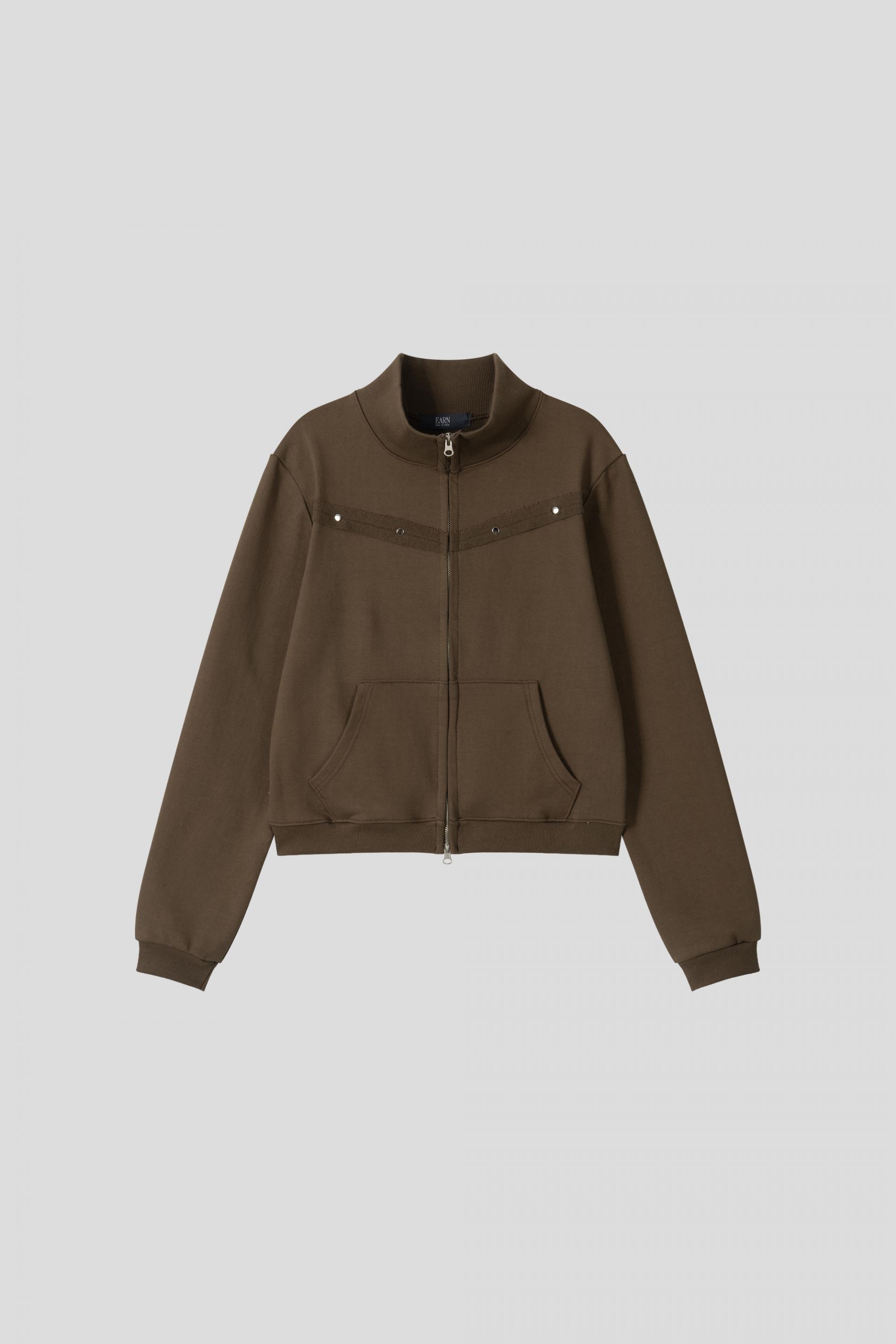 Fringe rivet slim high neck zip-up