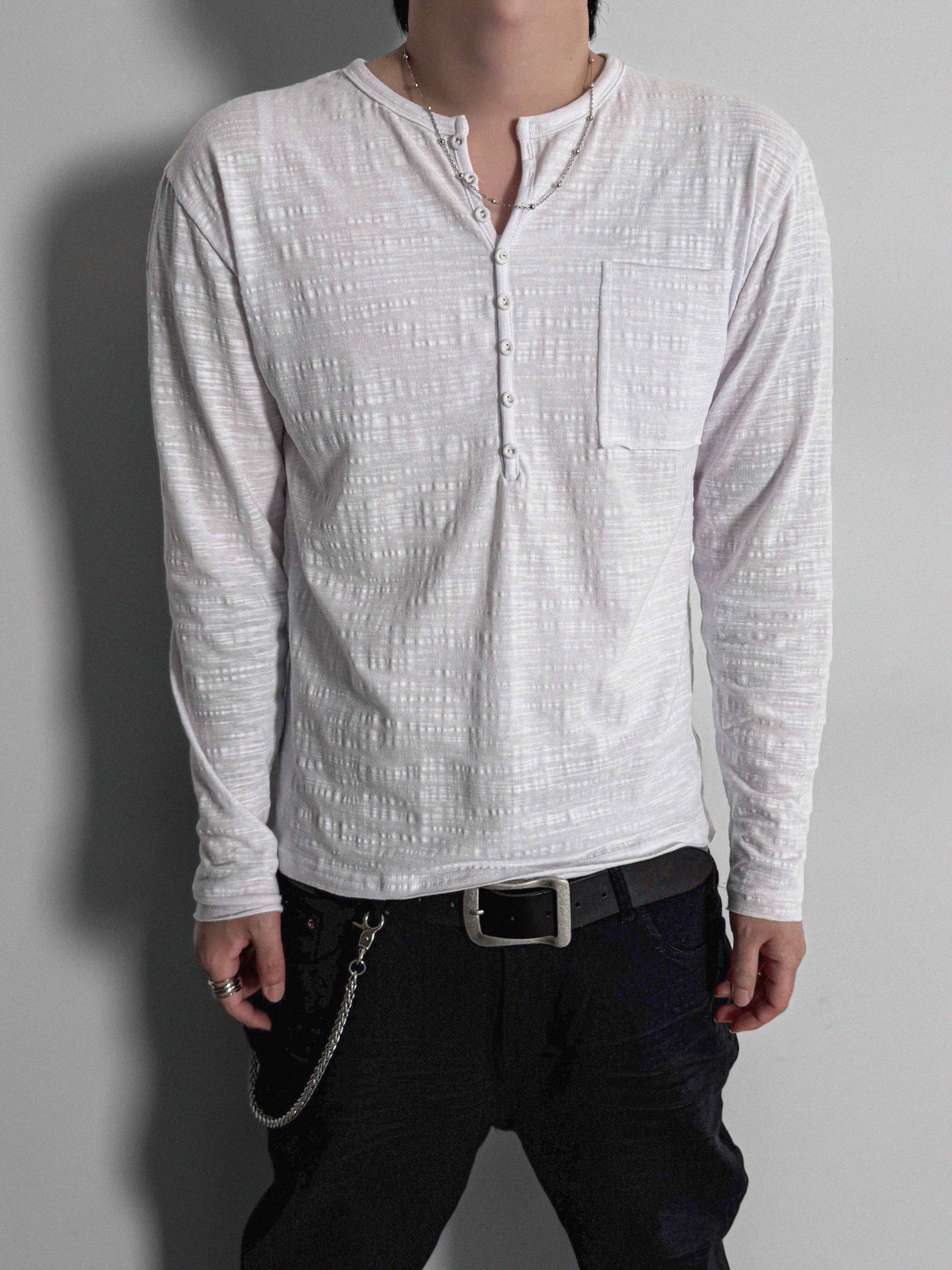Button slub henley neck slim t
