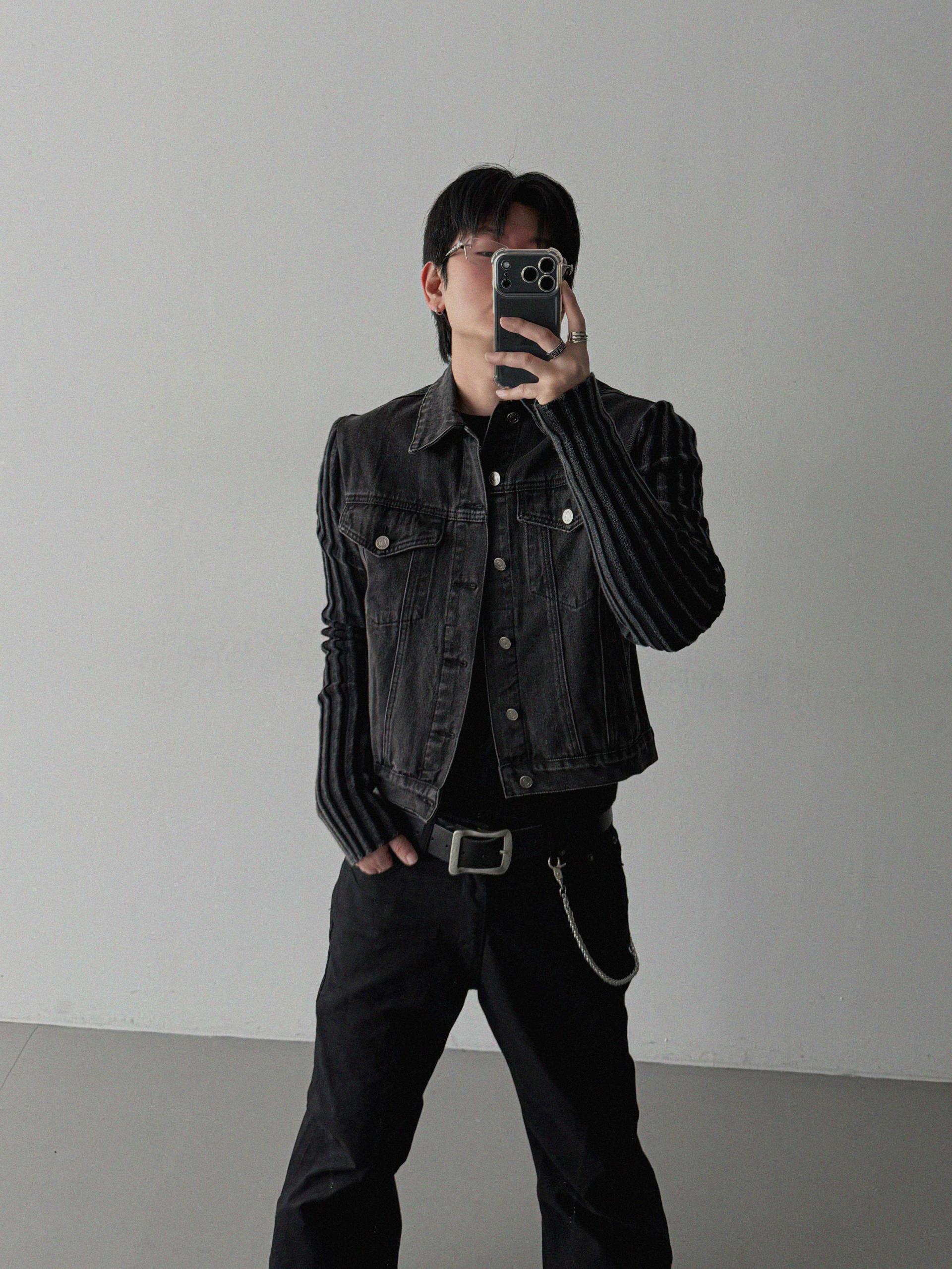 Shadow knit denim crop jacket