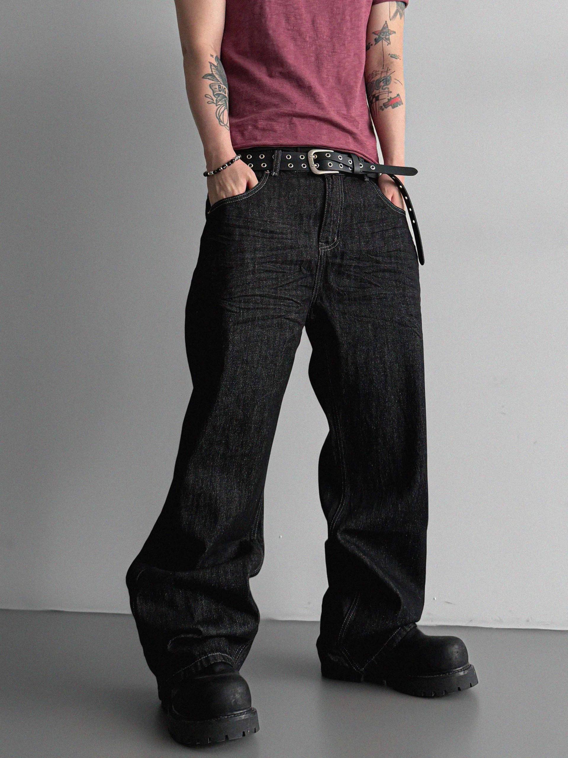 Embossed non-faded denim pants